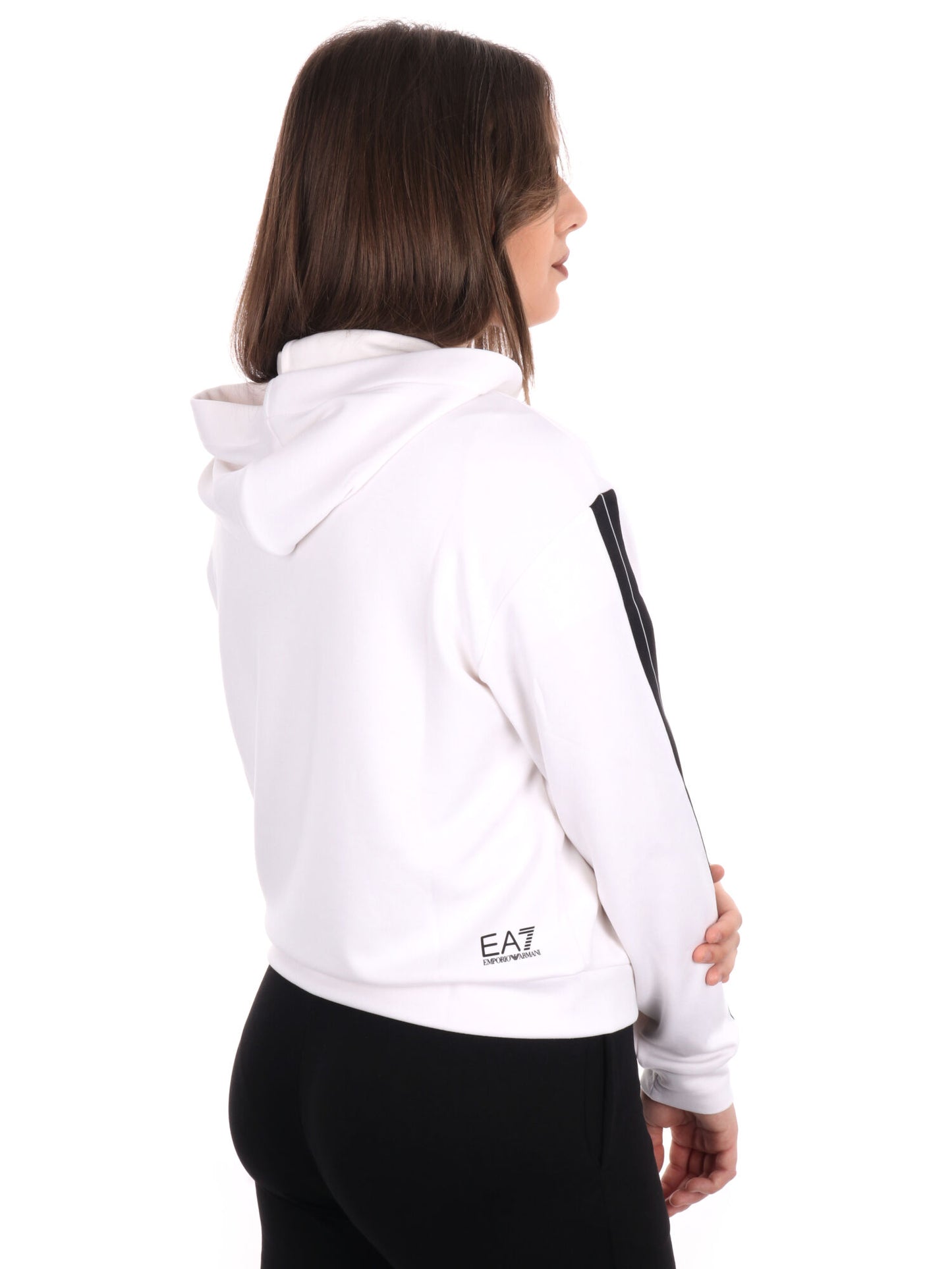 FELPA CON CAPPUCCIO LOGO SERIES EA7 EMPORIO ARMANI DONNA BIANCO