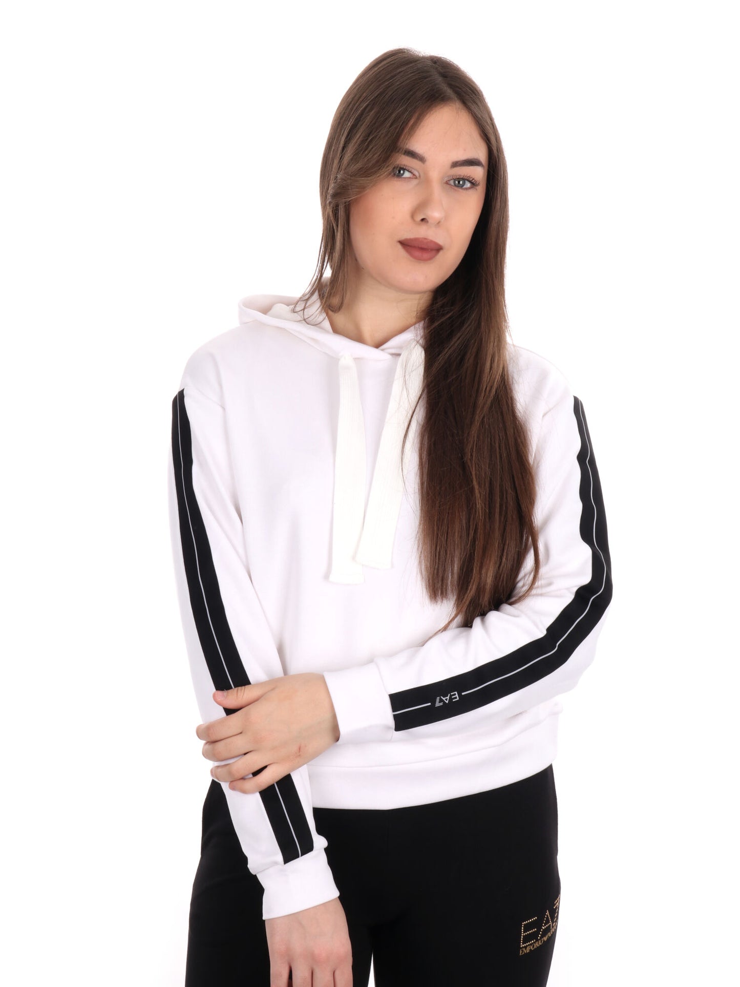 FELPA CON CAPPUCCIO LOGO SERIES EA7 EMPORIO ARMANI DONNA BIANCO