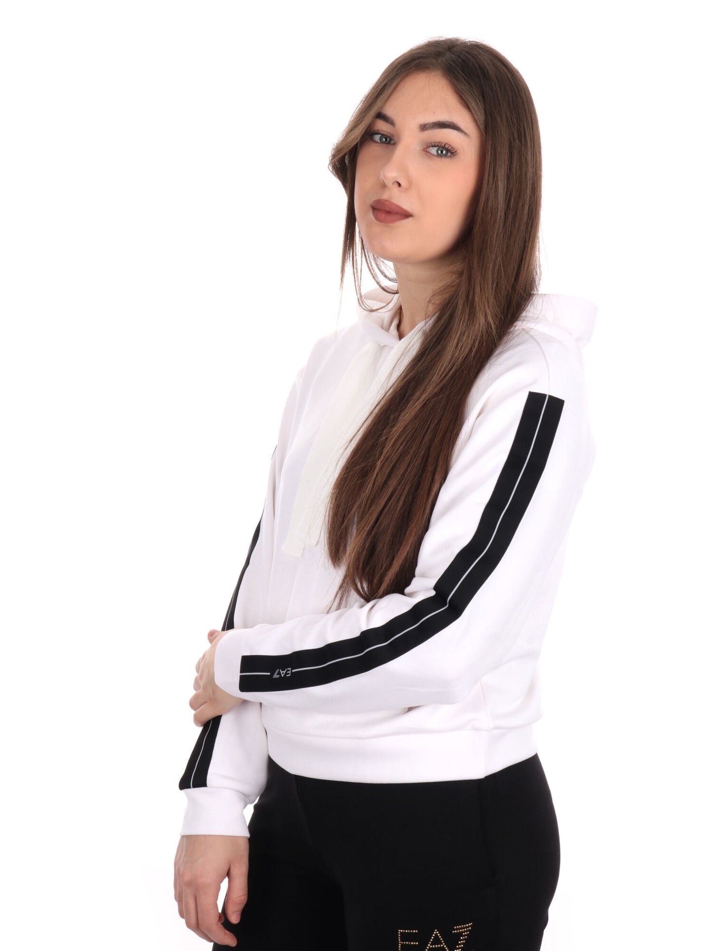 FELPA CON CAPPUCCIO LOGO SERIES EA7 EMPORIO ARMANI DONNA BIANCO