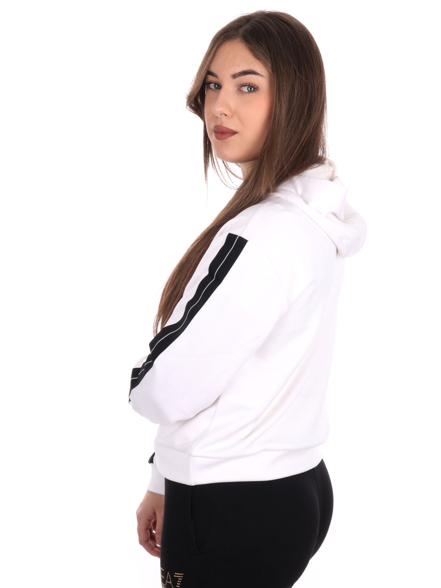 FELPA CON CAPPUCCIO LOGO SERIES EA7 EMPORIO ARMANI DONNA BIANCO