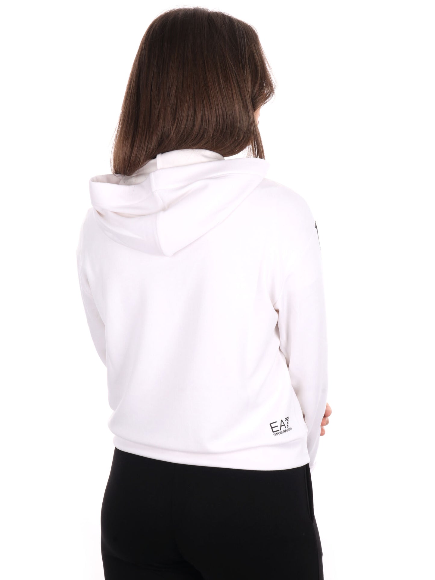 FELPA CON CAPPUCCIO LOGO SERIES EA7 EMPORIO ARMANI DONNA BIANCO