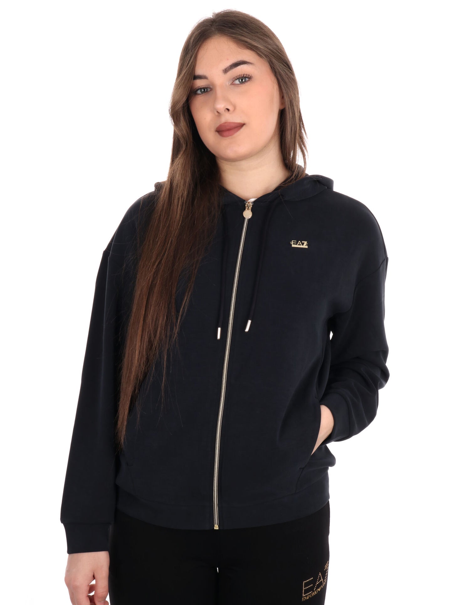 FELPA CON CAPPUCCIO E ZIP CORE LADY RELAX EA7 EMPORIO ARMANI DONNA NERO