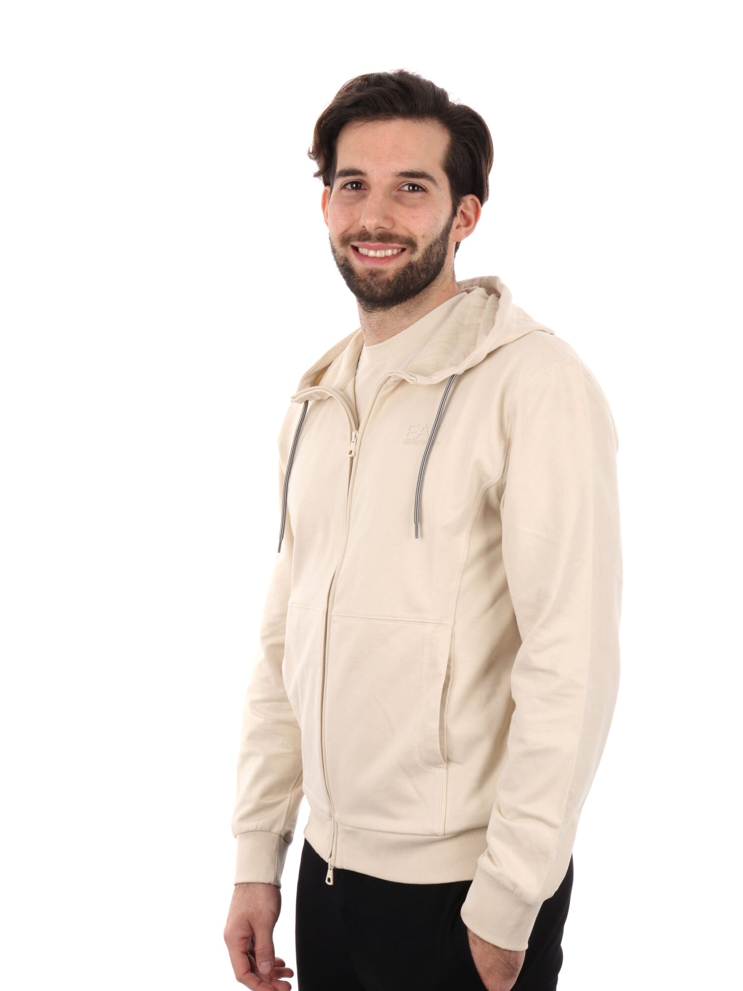FELPA CON CAPPUCCCIO E ZIP EA7 MPORIO ARMANI UOMO LATTE