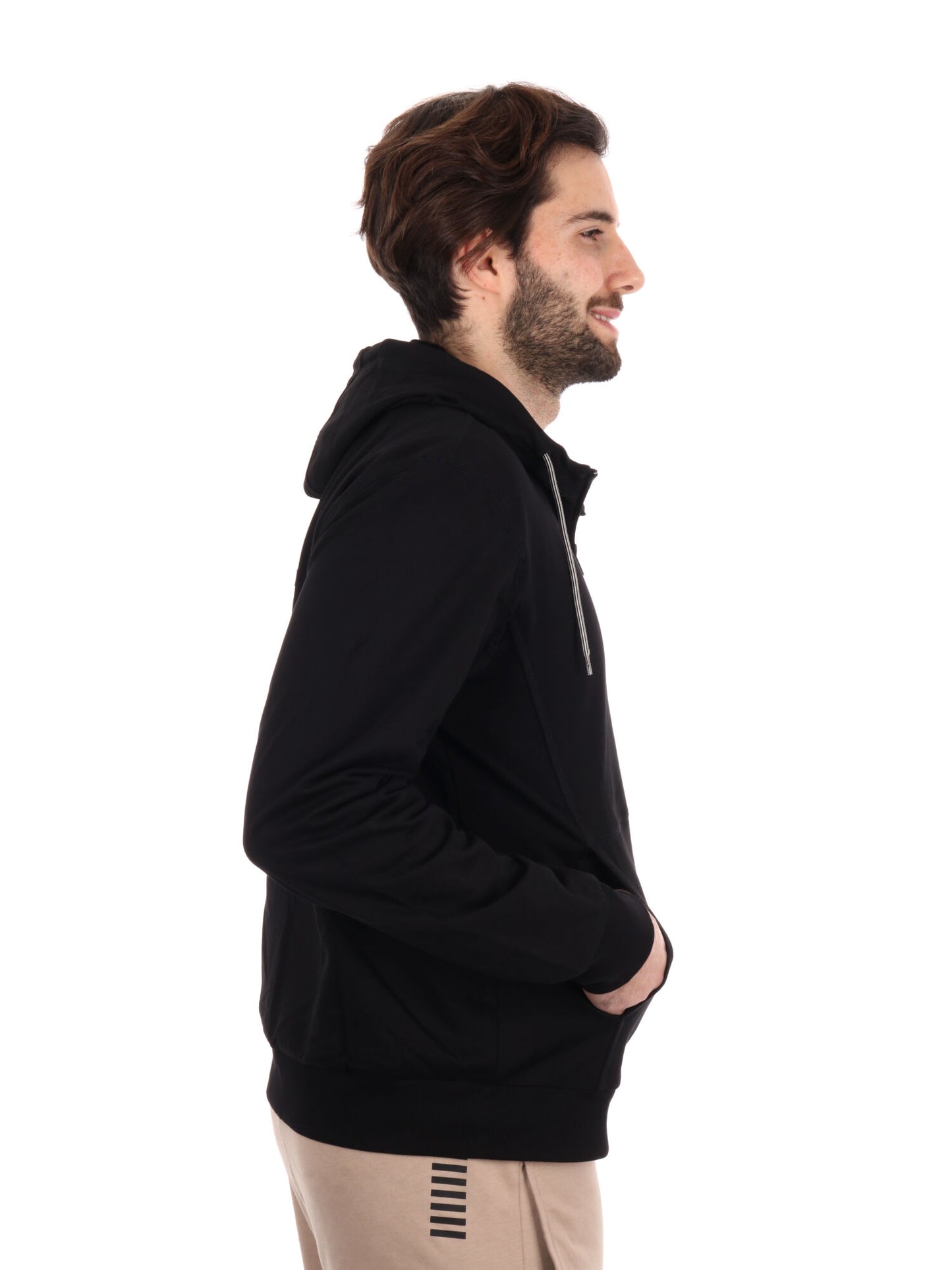 FELPA CON CAPPUCCCIO E ZIP EA7 EMPORIO ARMANI UOMO NERO