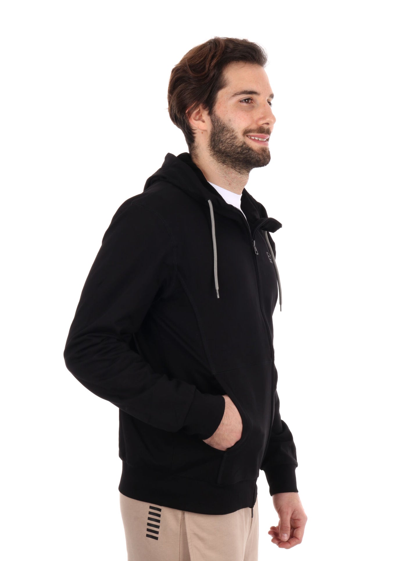 FELPA CON CAPPUCCCIO E ZIP EA7 EMPORIO ARMANI UOMO NERO