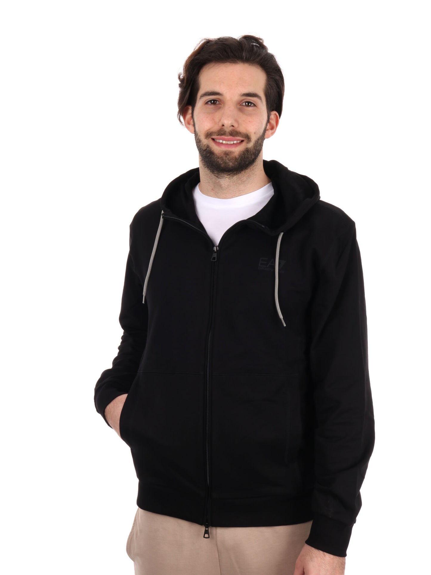 FELPA CON CAPPUCCCIO E ZIP EA7 EMPORIO ARMANI UOMO NERO