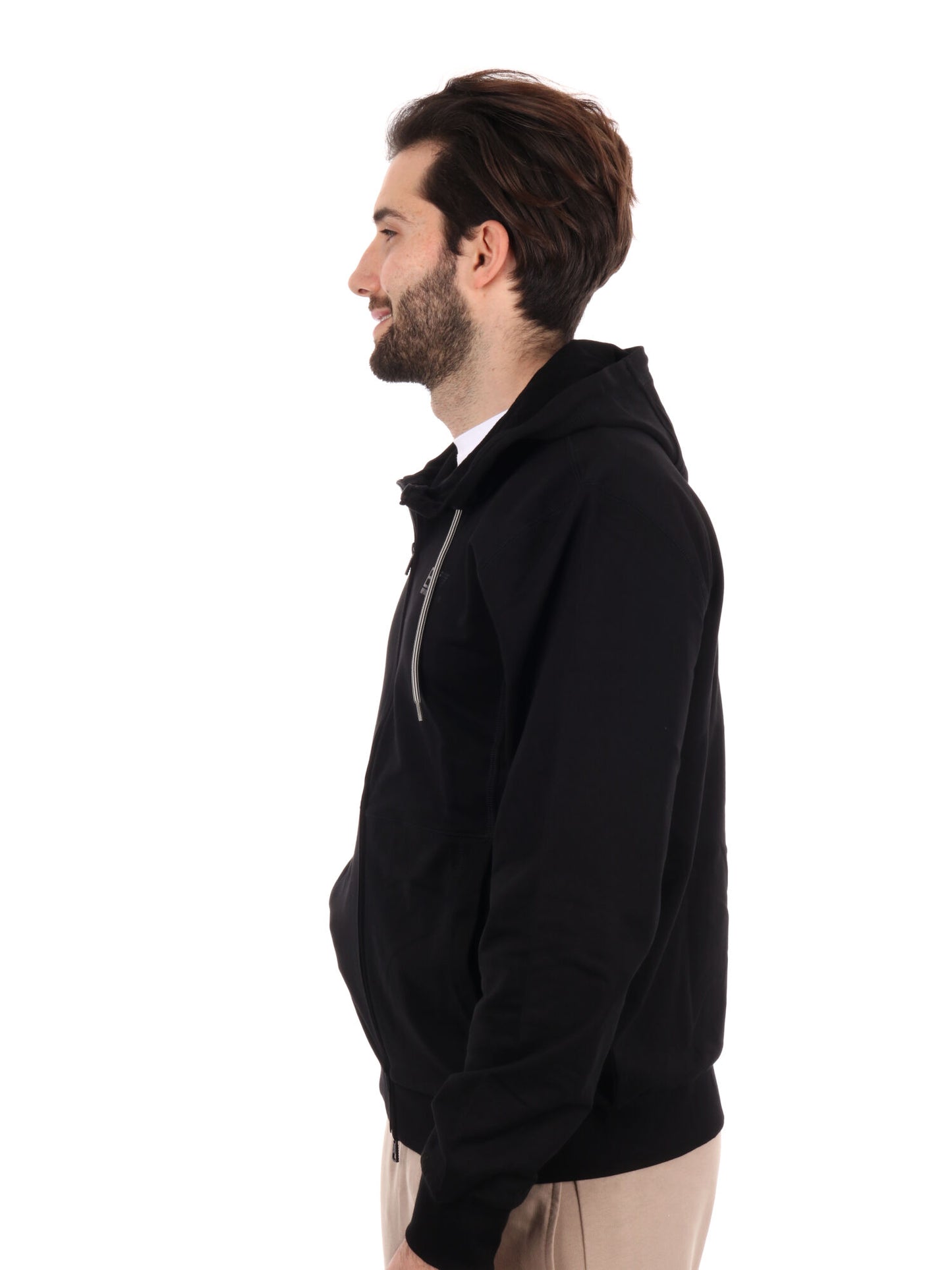 FELPA CON CAPPUCCCIO E ZIP EA7 EMPORIO ARMANI UOMO NERO