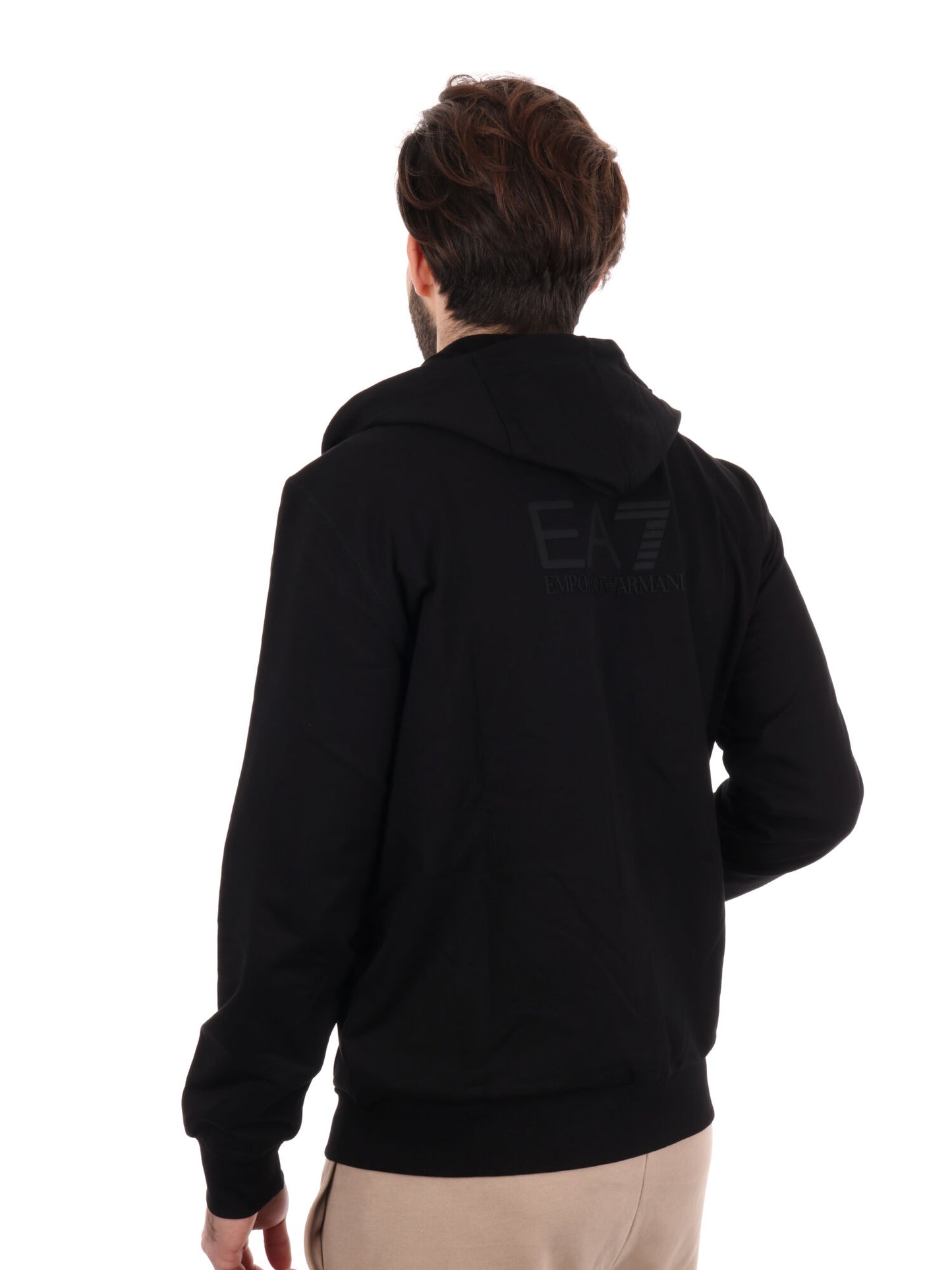 FELPA CON CAPPUCCCIO E ZIP EA7 EMPORIO ARMANI UOMO NERO