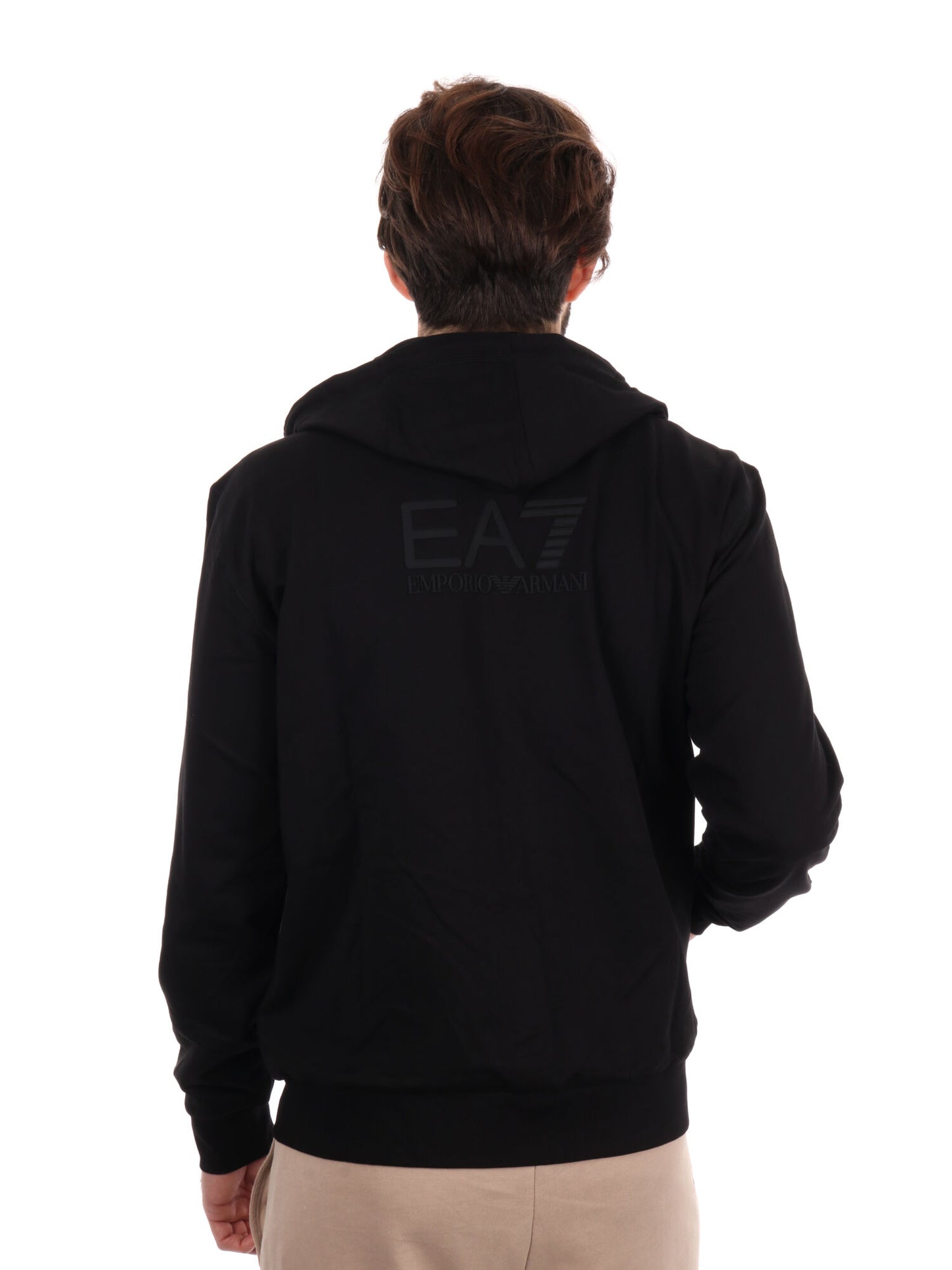 FELPA CON CAPPUCCCIO E ZIP EA7 EMPORIO ARMANI UOMO NERO