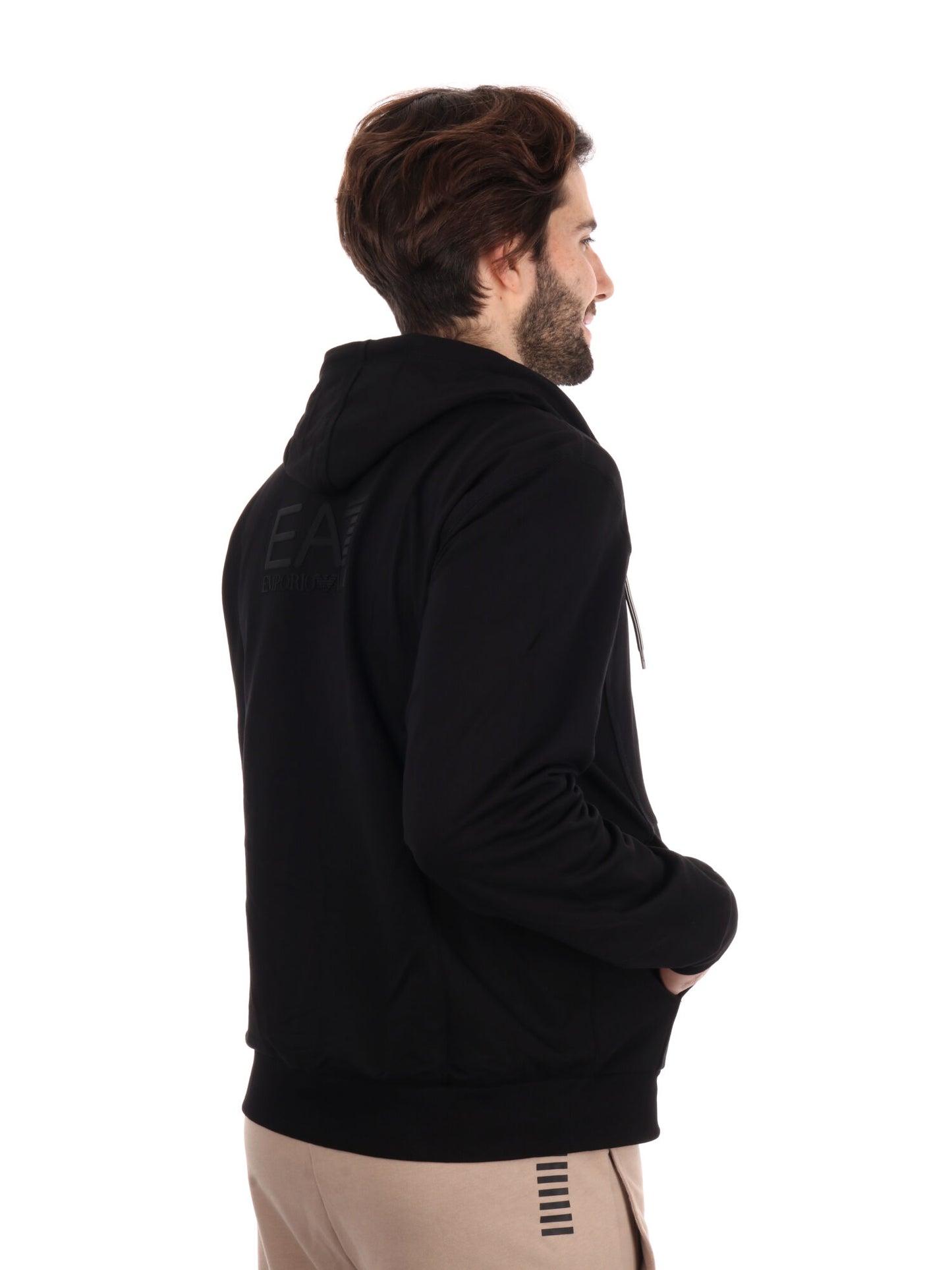 FELPA CON CAPPUCCCIO E ZIP EA7 EMPORIO ARMANI UOMO NERO