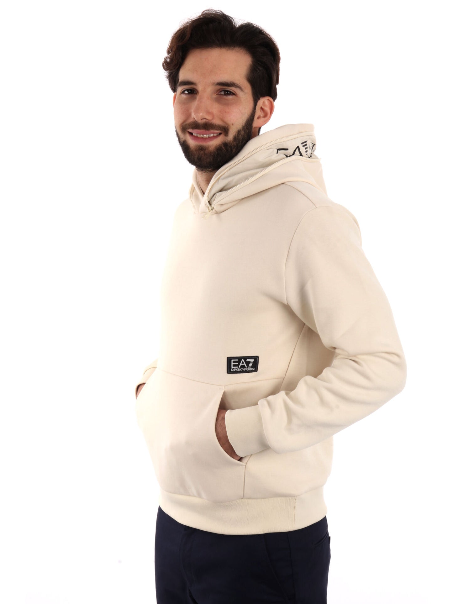 FELPA CON CAPPUCCIO SERIE TAPE EA7 EMPORIO ARMANI UOMO LATTE