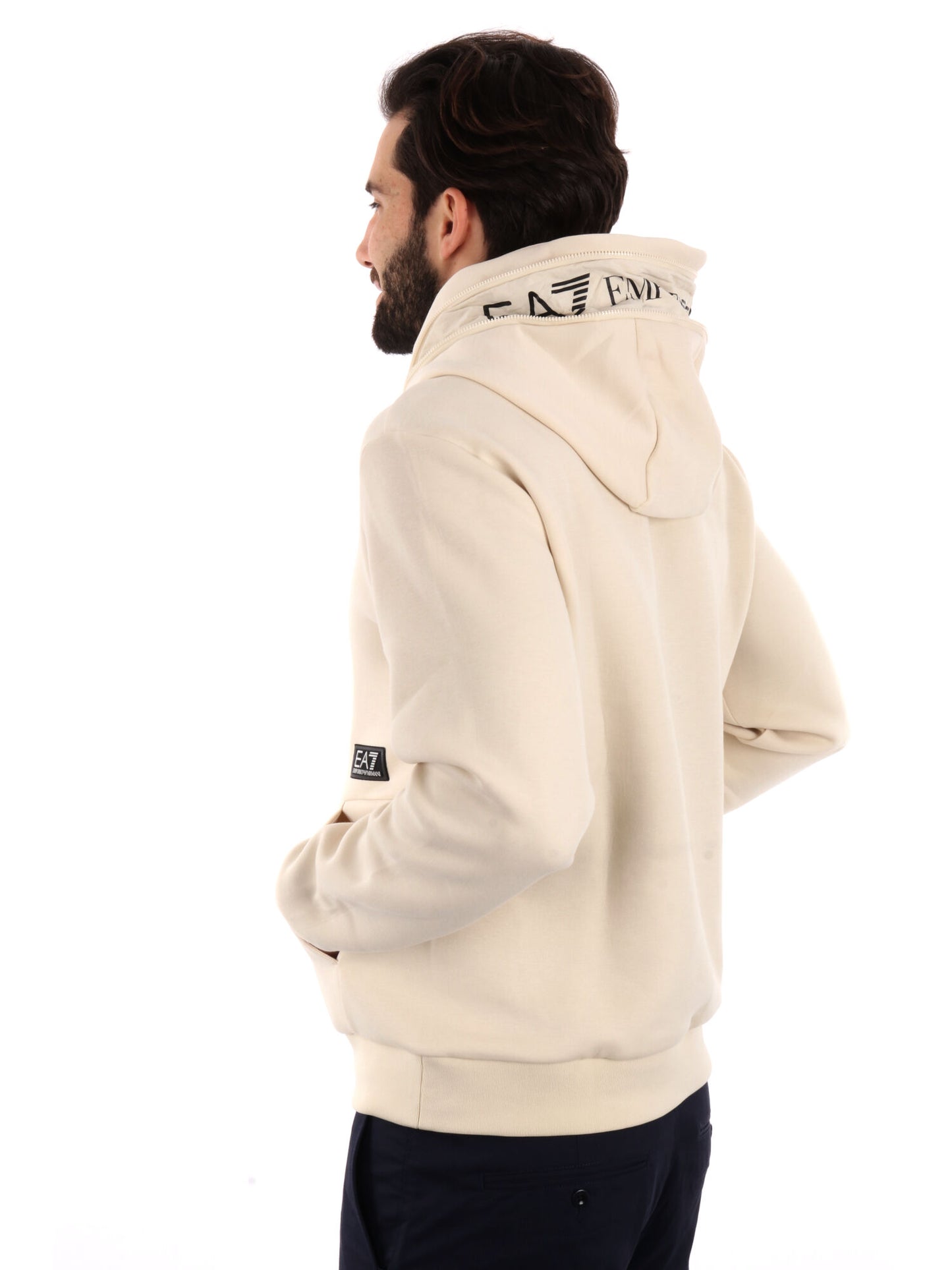 FELPA CON CAPPUCCIO SERIE TAPE EA7 EMPORIO ARMANI UOMO LATTE