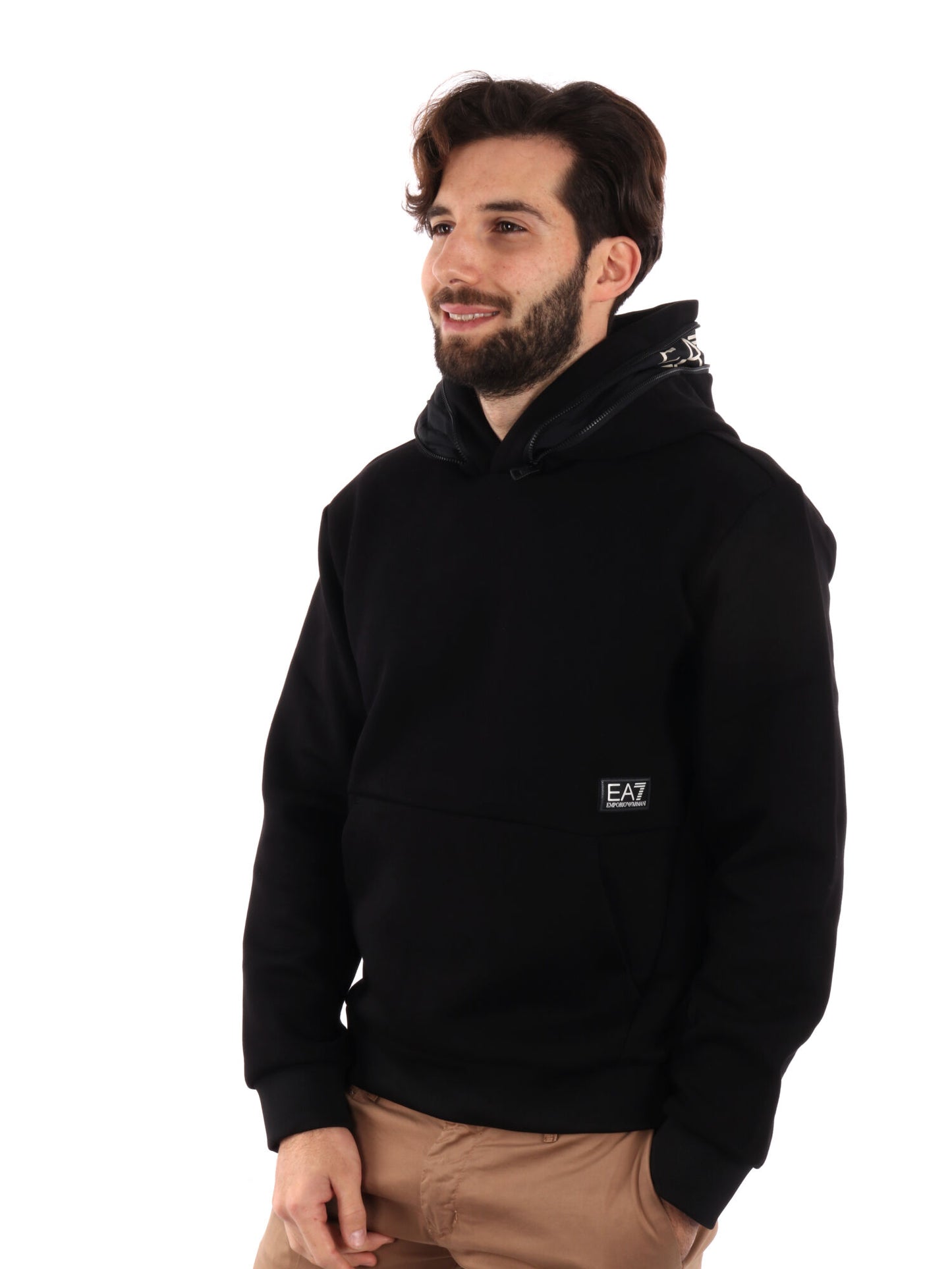 FELPA CON CAPPUCCIO SERIE TAPE EA7 EMPORIO ARMANI UOMO NERO