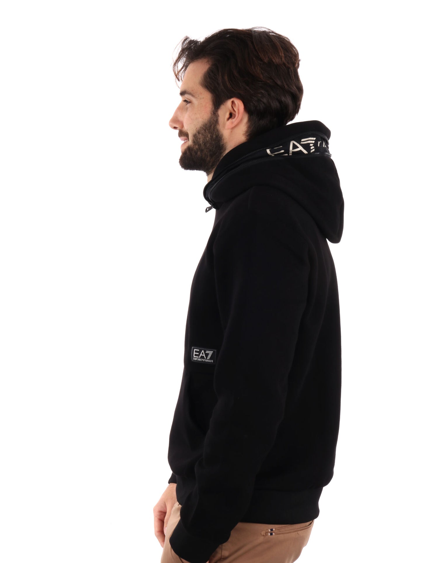 FELPA CON CAPPUCCIO SERIE TAPE EA7 EMPORIO ARMANI UOMO NERO