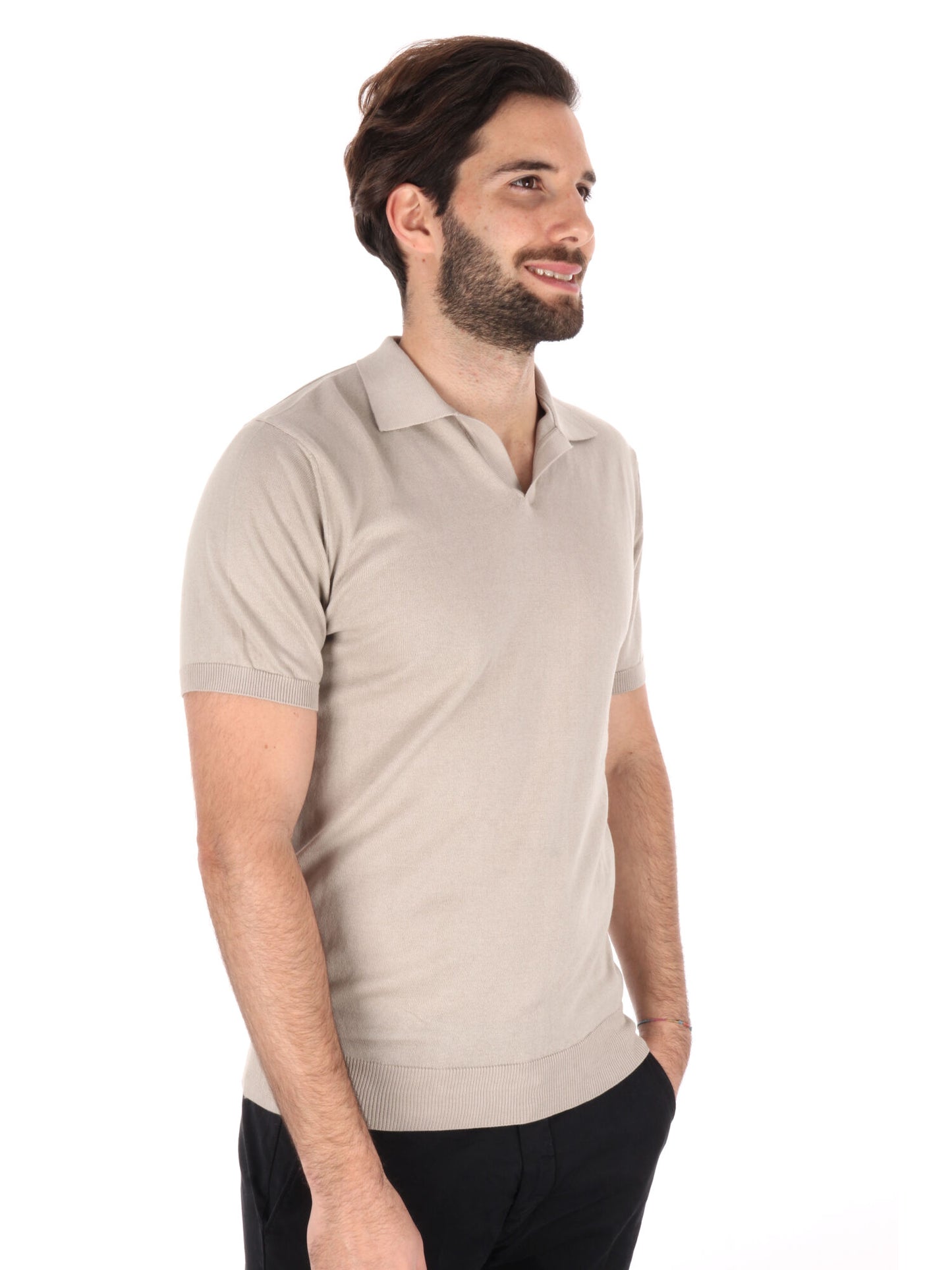 Polo Agnelli K079 da uomo beige con collo italiano elegante e raffinato