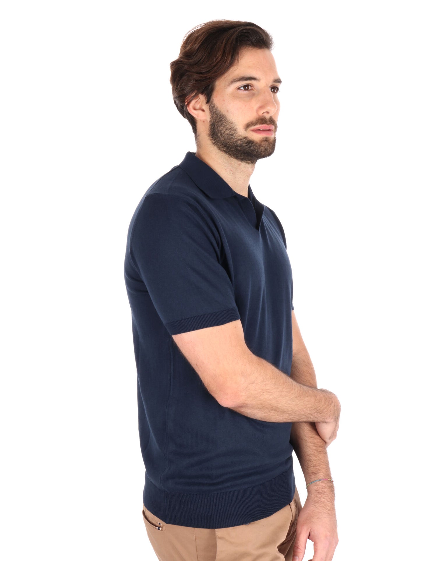 Polo in cotone con scollo a V Agnelli K228 da uomo blu
