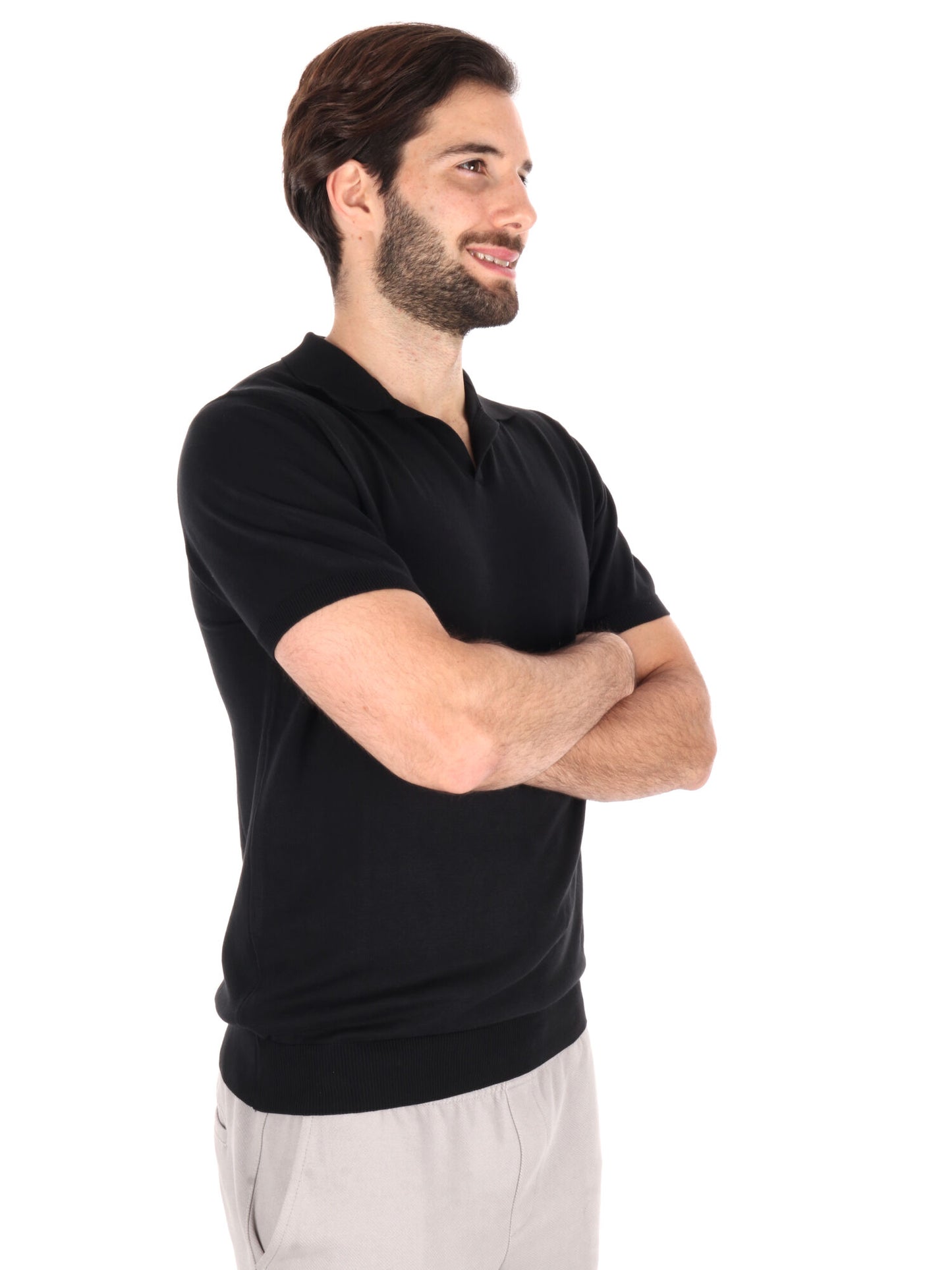 Polo da uomo FB Agnelli K500 in cotone nero con collo italiano