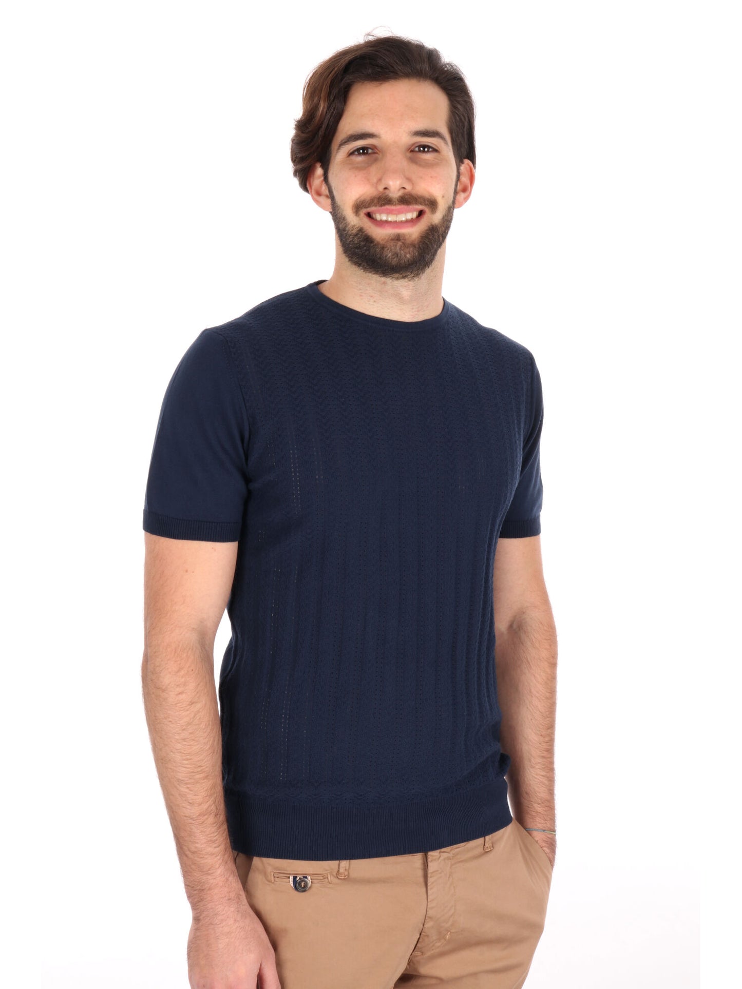 T-SHIRT IN MAGLIA TRAFORATA FB UOMO BLU
