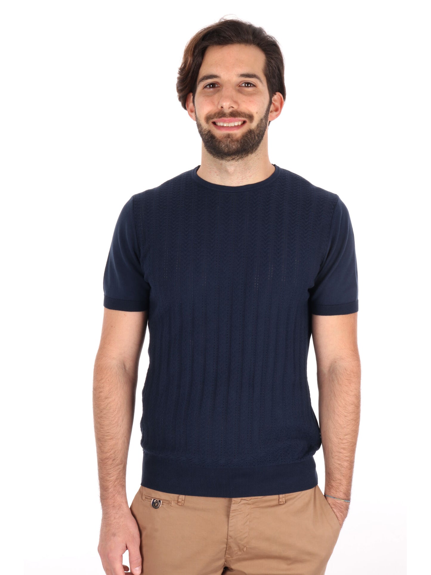 T-SHIRT IN MAGLIA TRAFORATA FB UOMO BLU
