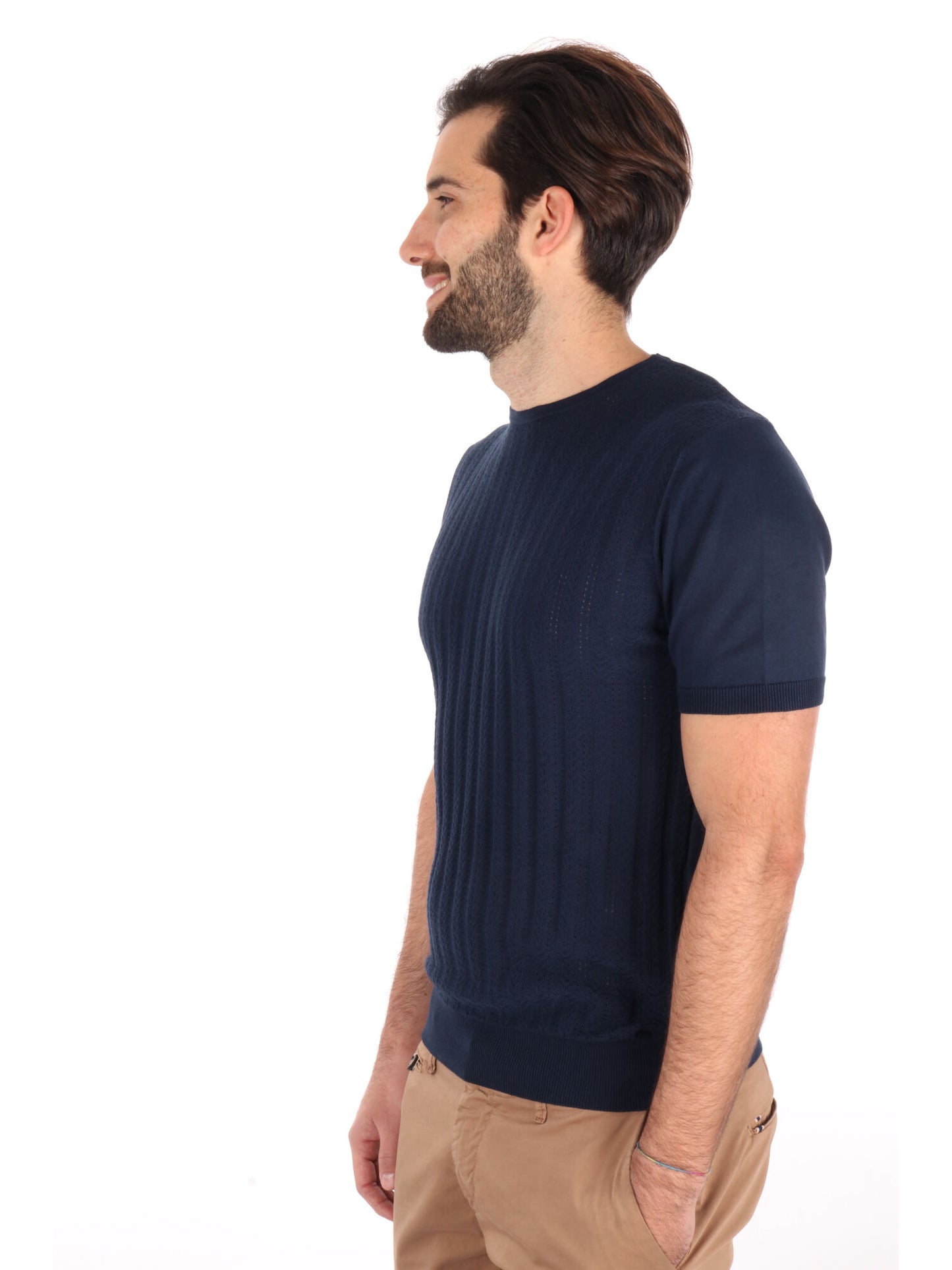 T-SHIRT IN MAGLIA TRAFORATA FB UOMO BLU
