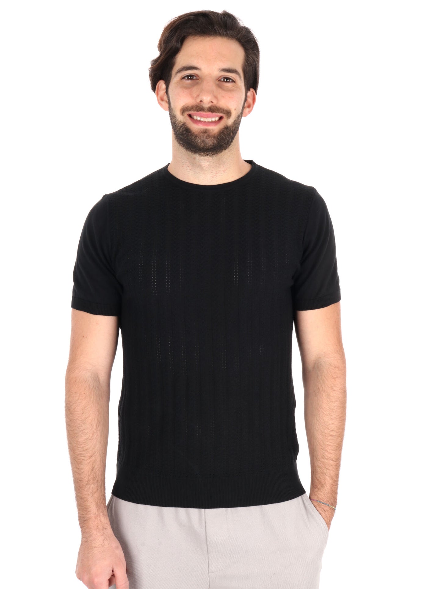 T-SHIRT IN MAGLIA TRAFORATA FB UOMO NERO