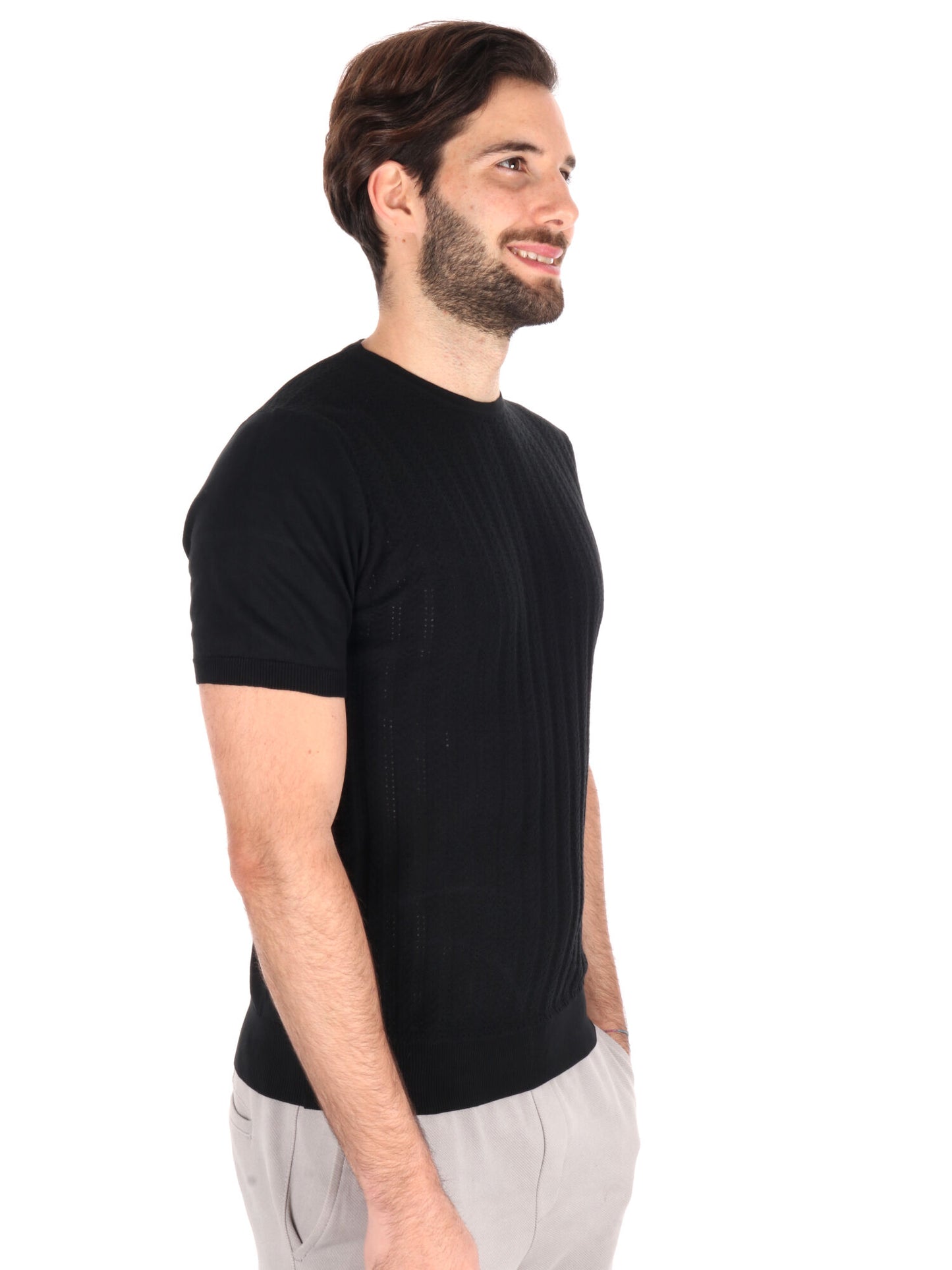 T-SHIRT IN MAGLIA TRAFORATA FB UOMO NERO