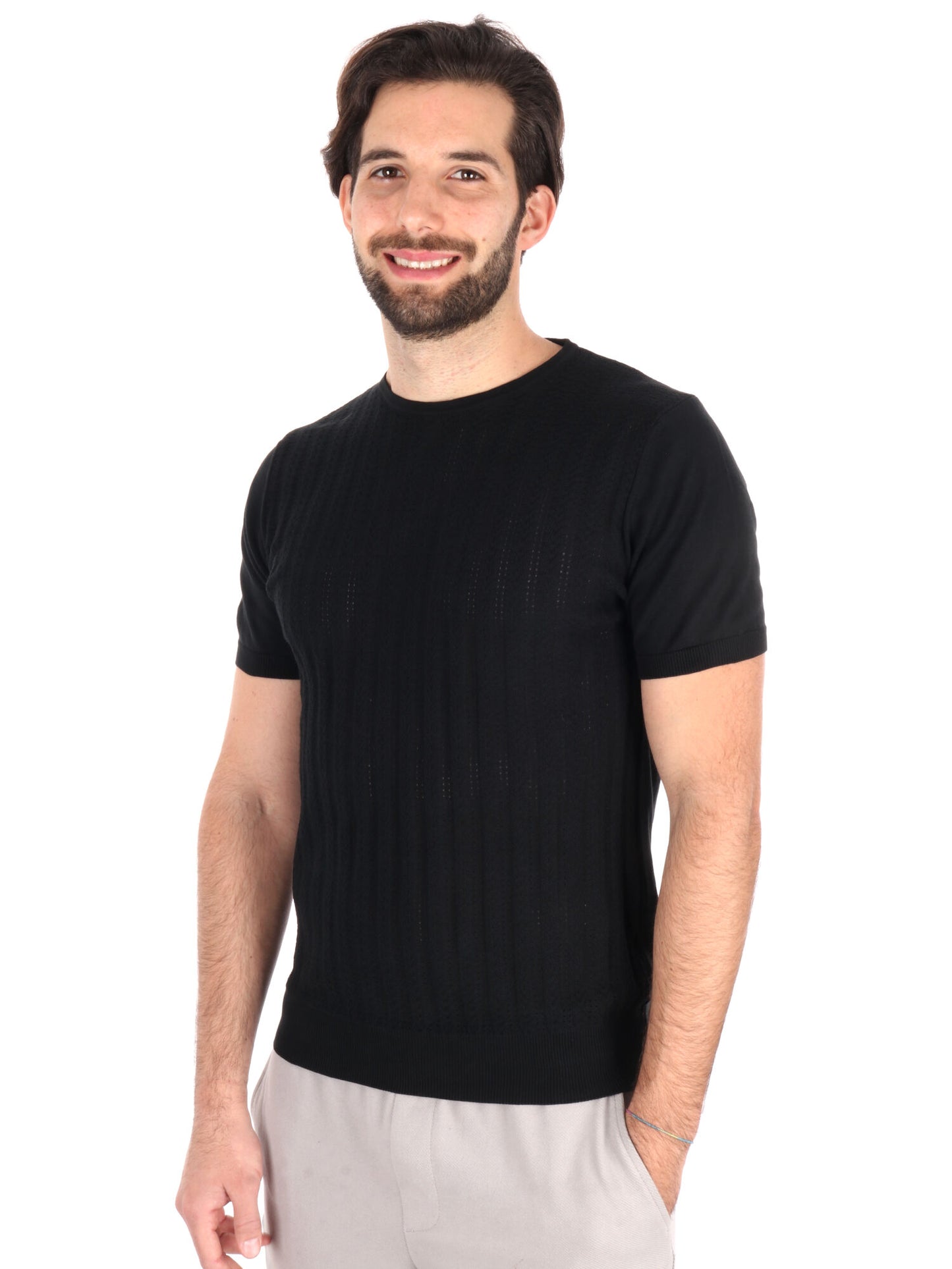 T-SHIRT IN MAGLIA TRAFORATA FB UOMO NERO