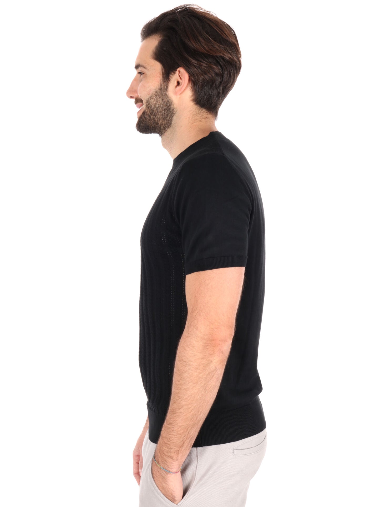 T-SHIRT IN MAGLIA TRAFORATA FB UOMO NERO