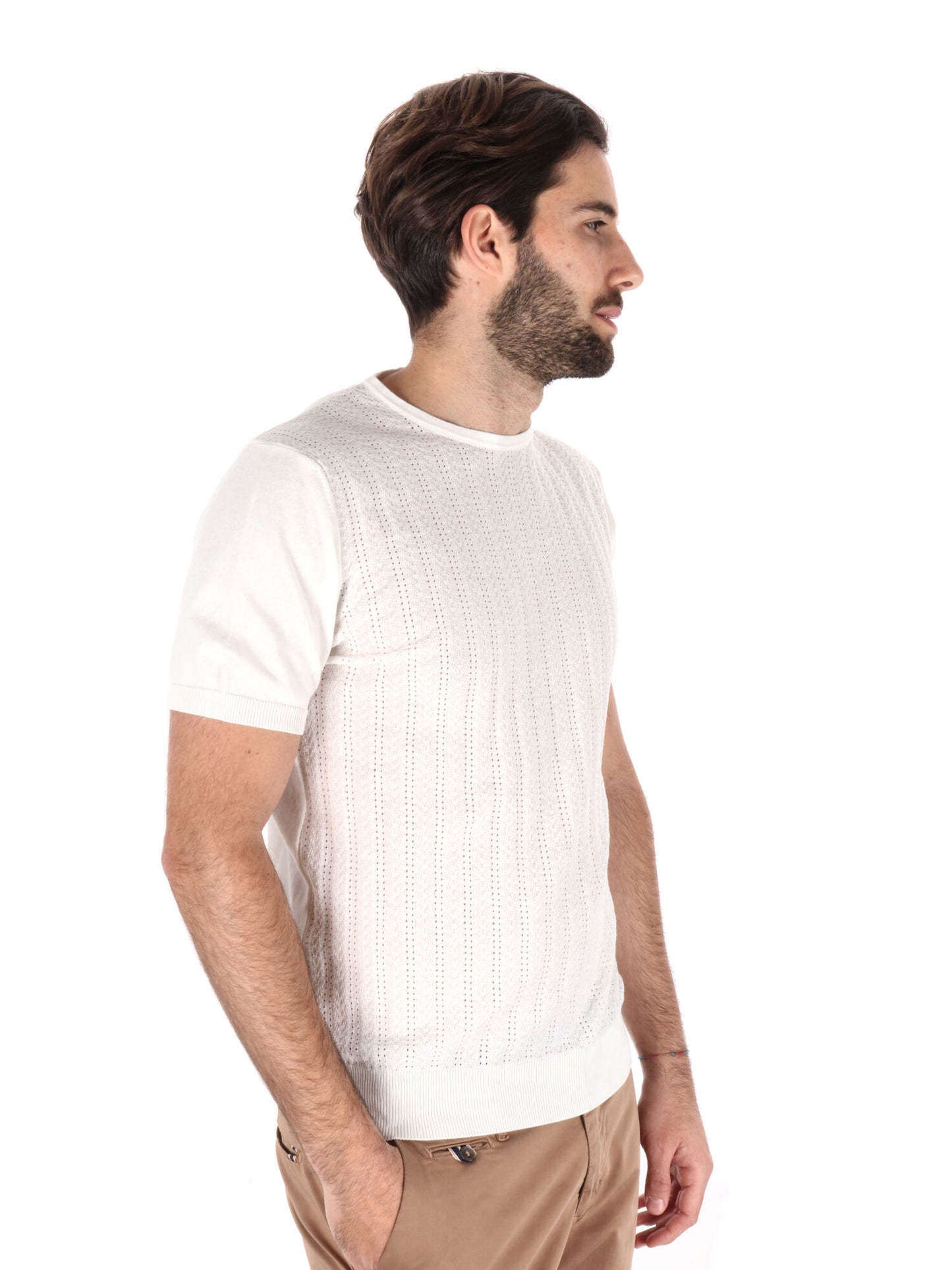T-SHIRT IN MAGLIA TRAFORATA FB UOMO LATTE