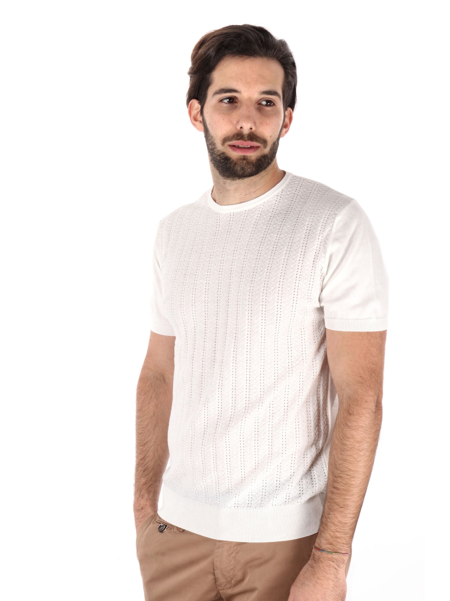 T-SHIRT IN MAGLIA TRAFORATA FB UOMO LATTE