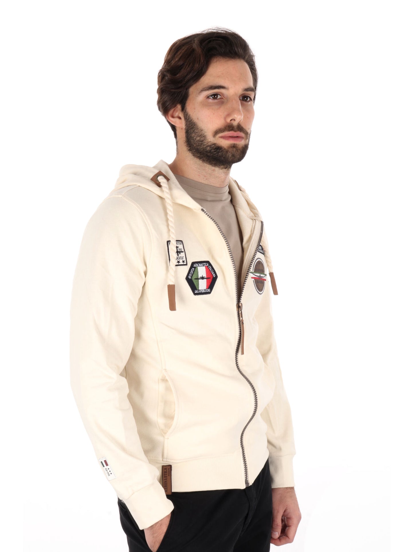 FELPA CON CAPPUCCIO E ZIP AERONAUTICA ITALIANA UOMO BURRO