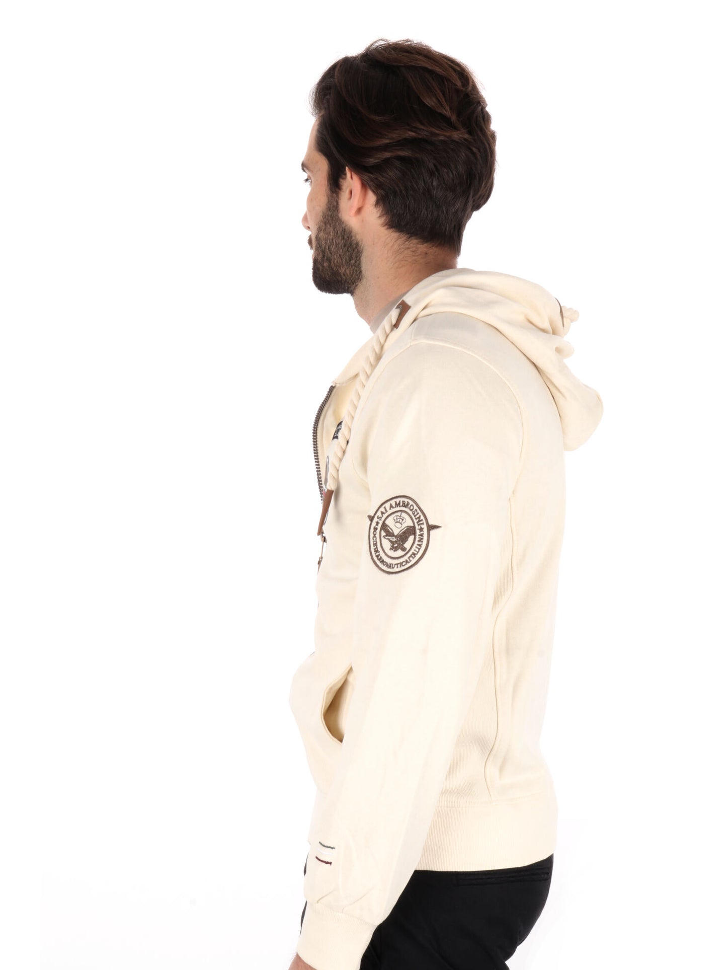 FELPA CON CAPPUCCIO E ZIP AERONAUTICA ITALIANA UOMO BURRO