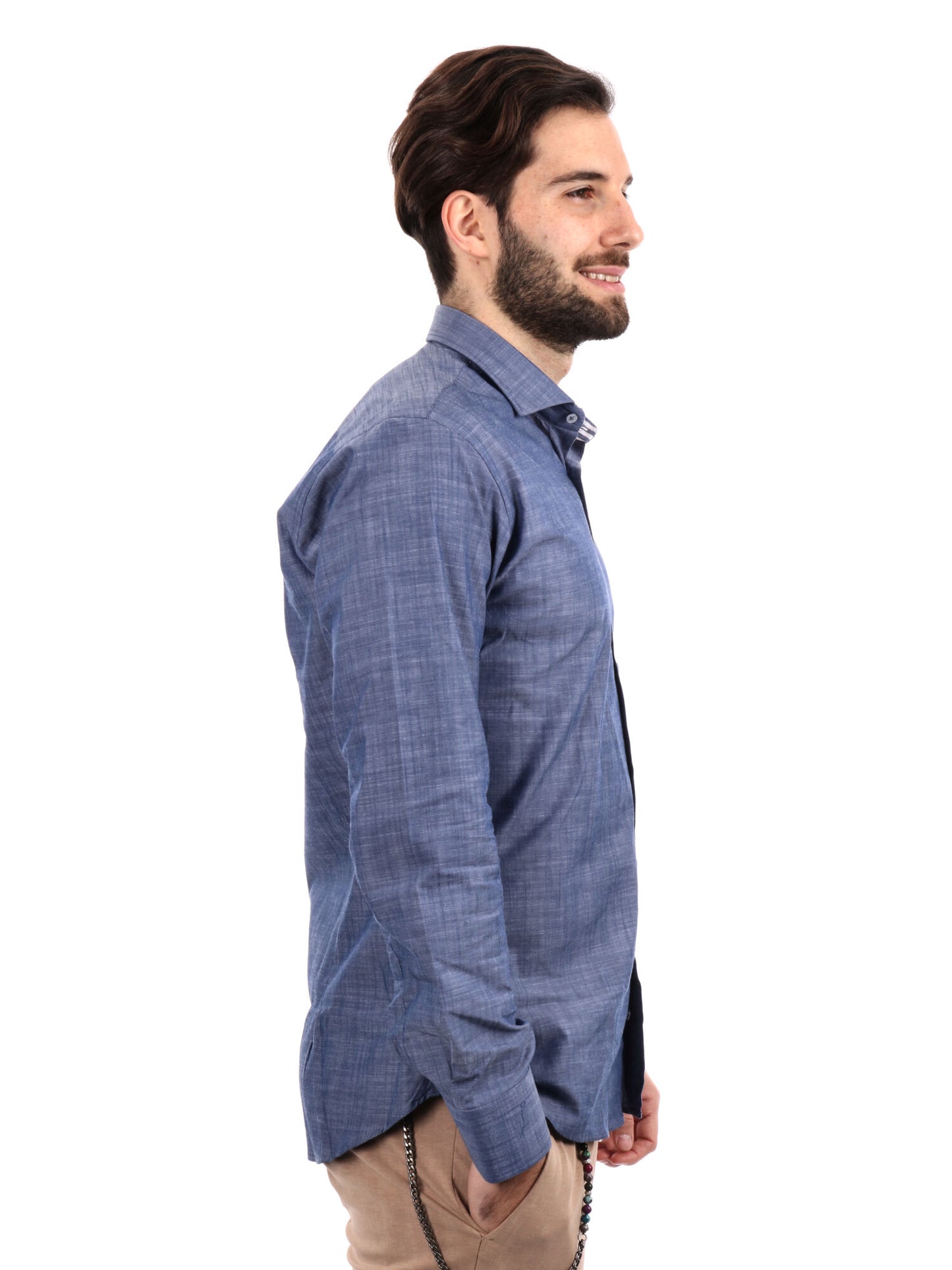 Camicia Borrelli 387 in denim da uomo per cerimonie primavera/estate