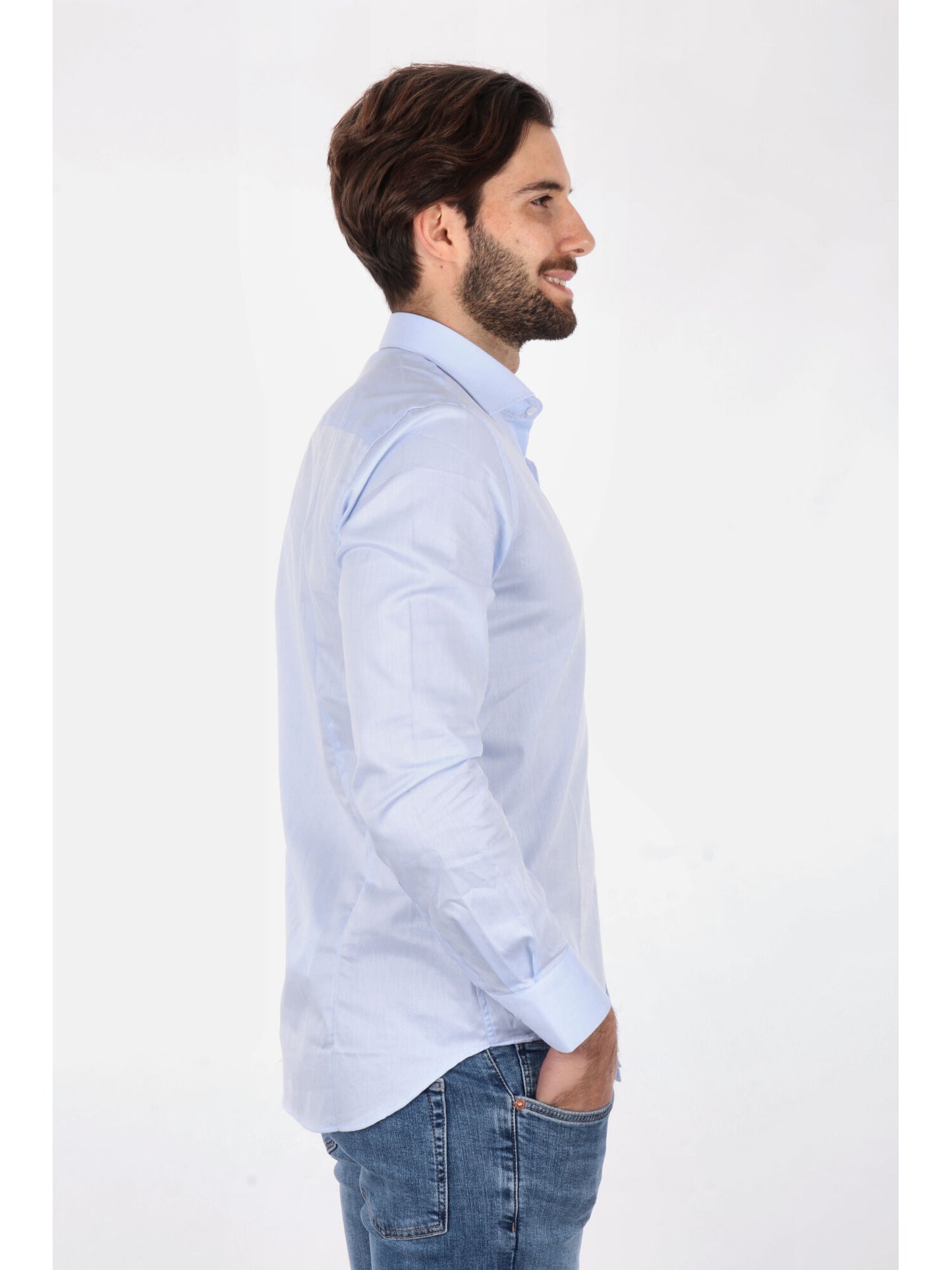 Camicia azzurra da uomo FB in puro cotone per cerimonia primavera-estate