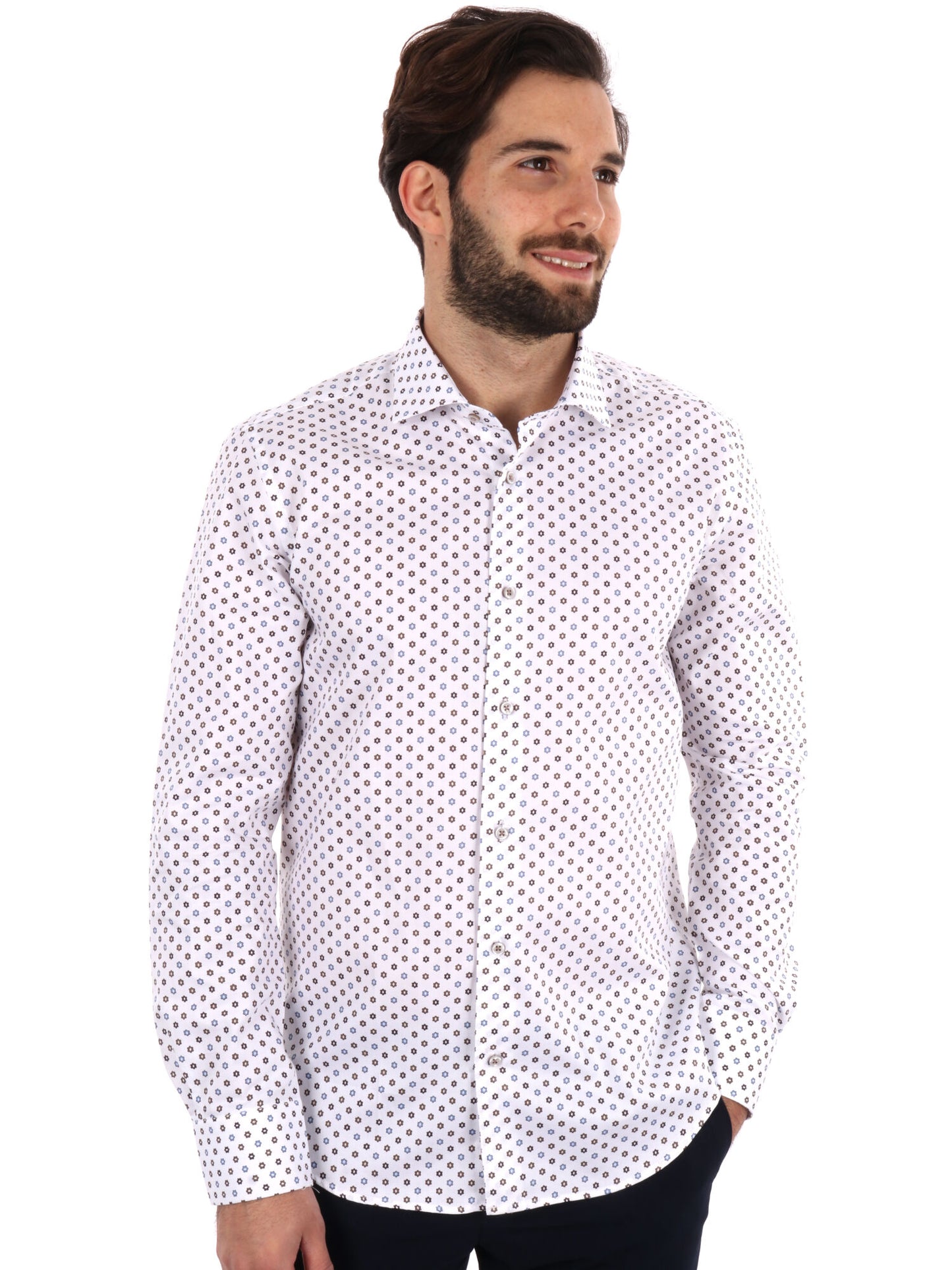 CAMICIA COMETA FB UOMO BIANCO-MARRONE