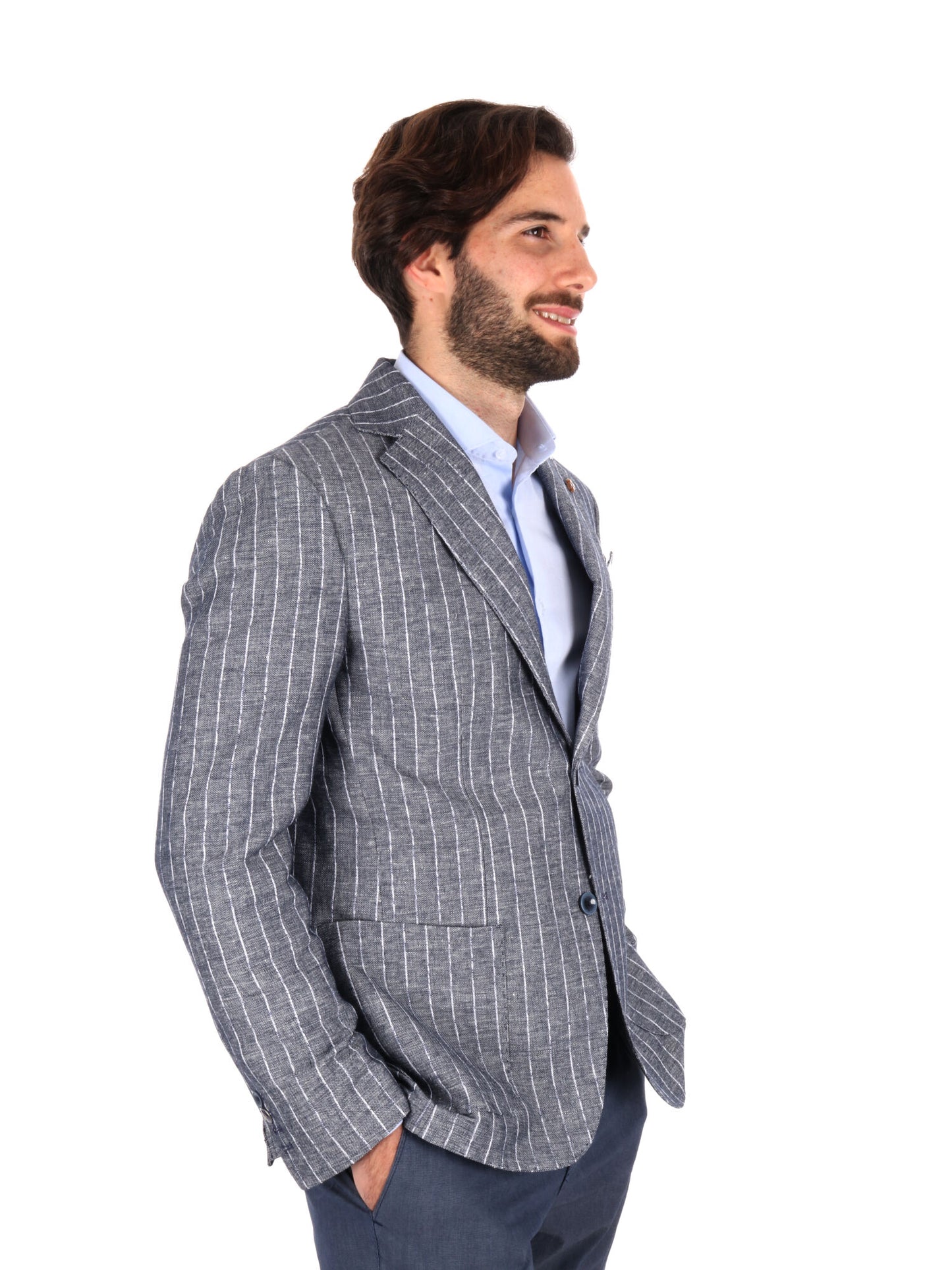 GIACCA MONOPETTO FB UOMO GESSATO BLU
