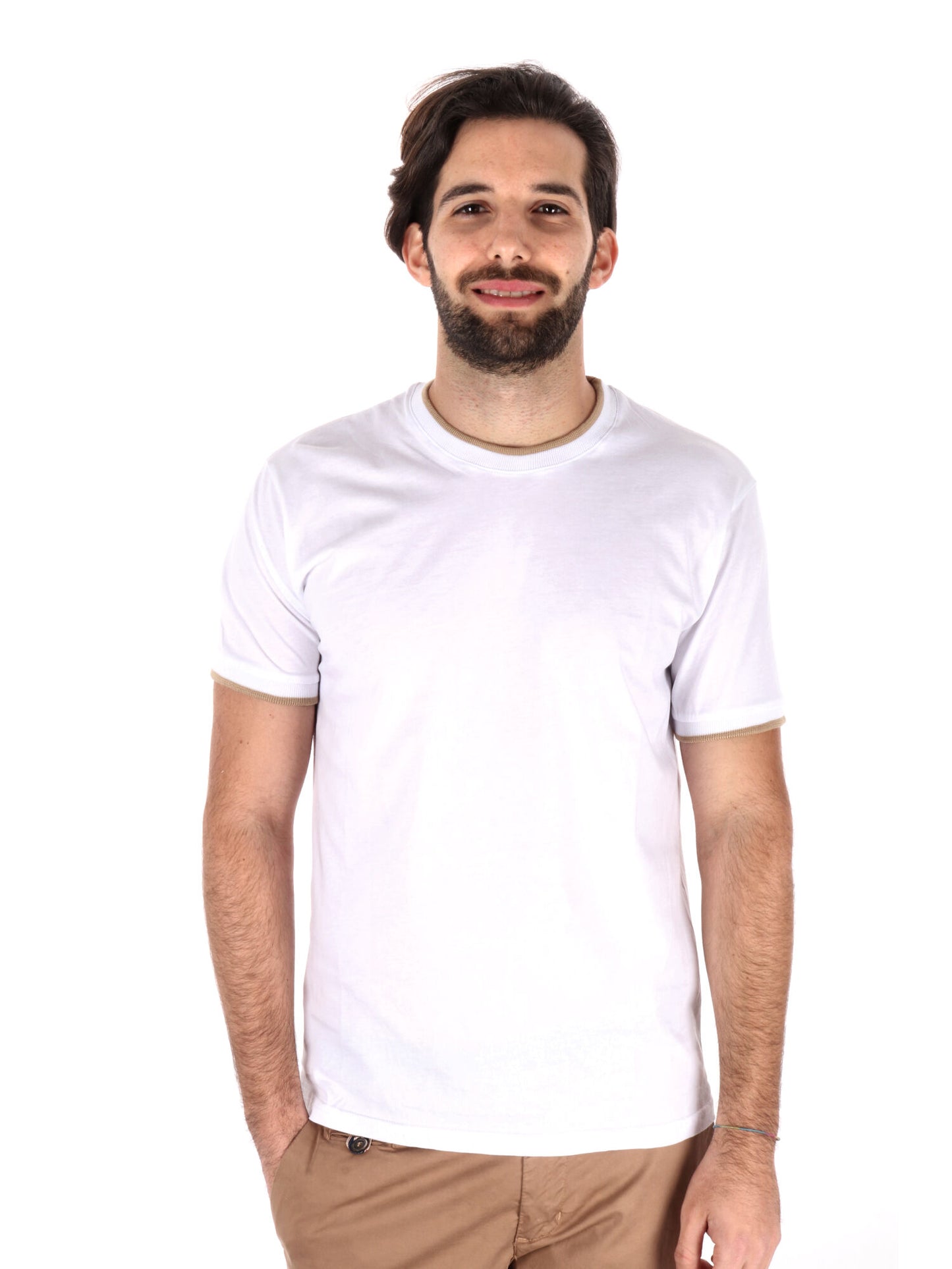 T-SHIRT PROFILI A CONTRASTO FB UOMO BIANCO BEIGE
