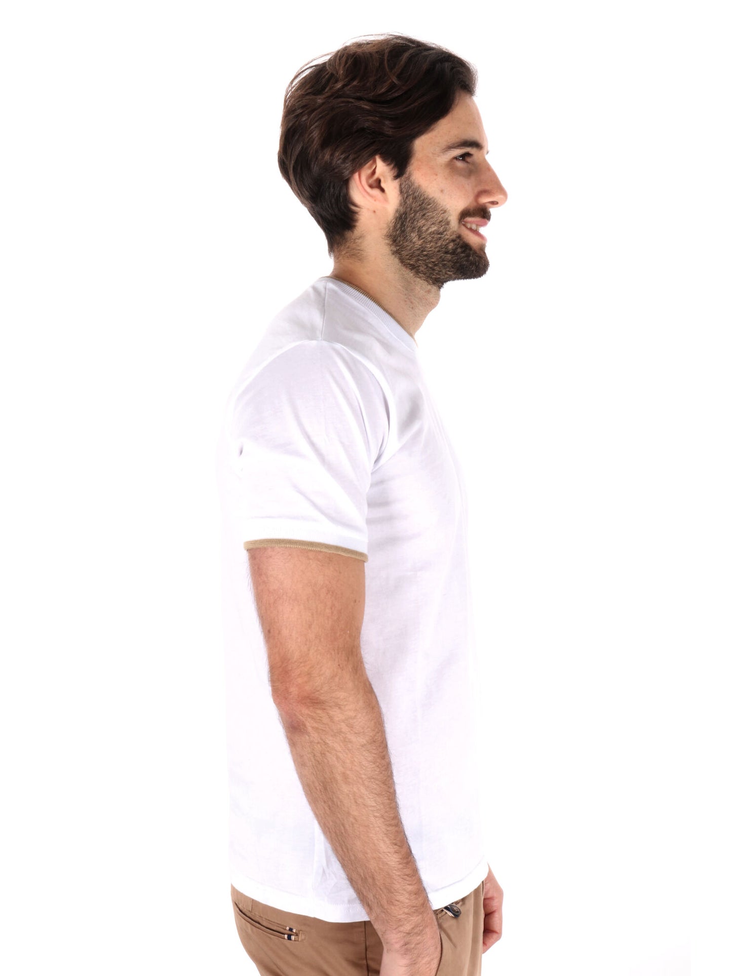 T-SHIRT PROFILI A CONTRASTO FB UOMO BIANCO BEIGE