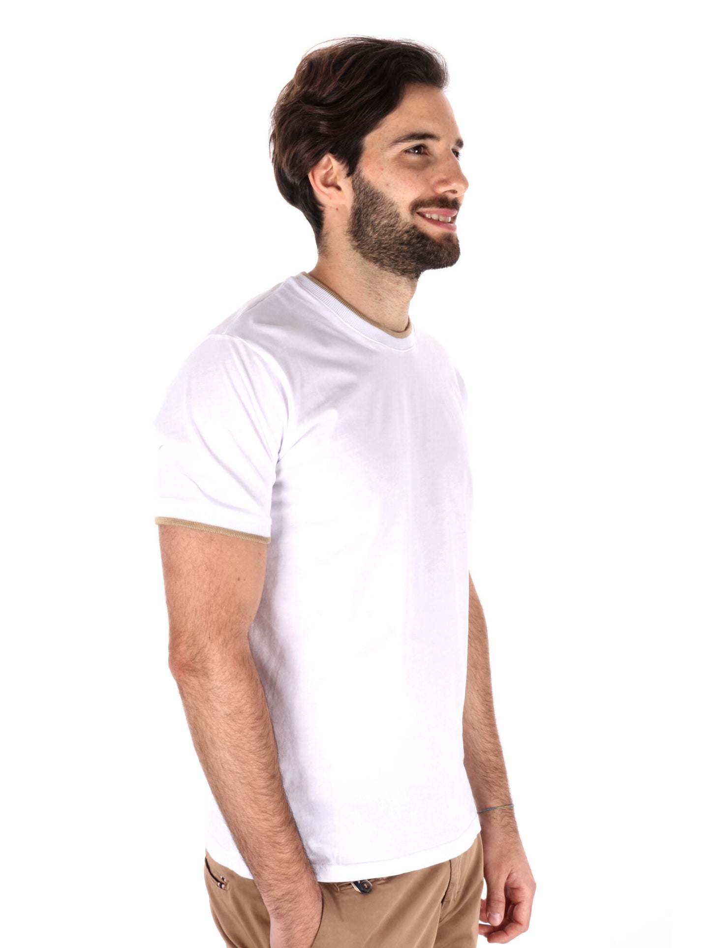 T-SHIRT PROFILI A CONTRASTO FB UOMO BIANCO BEIGE