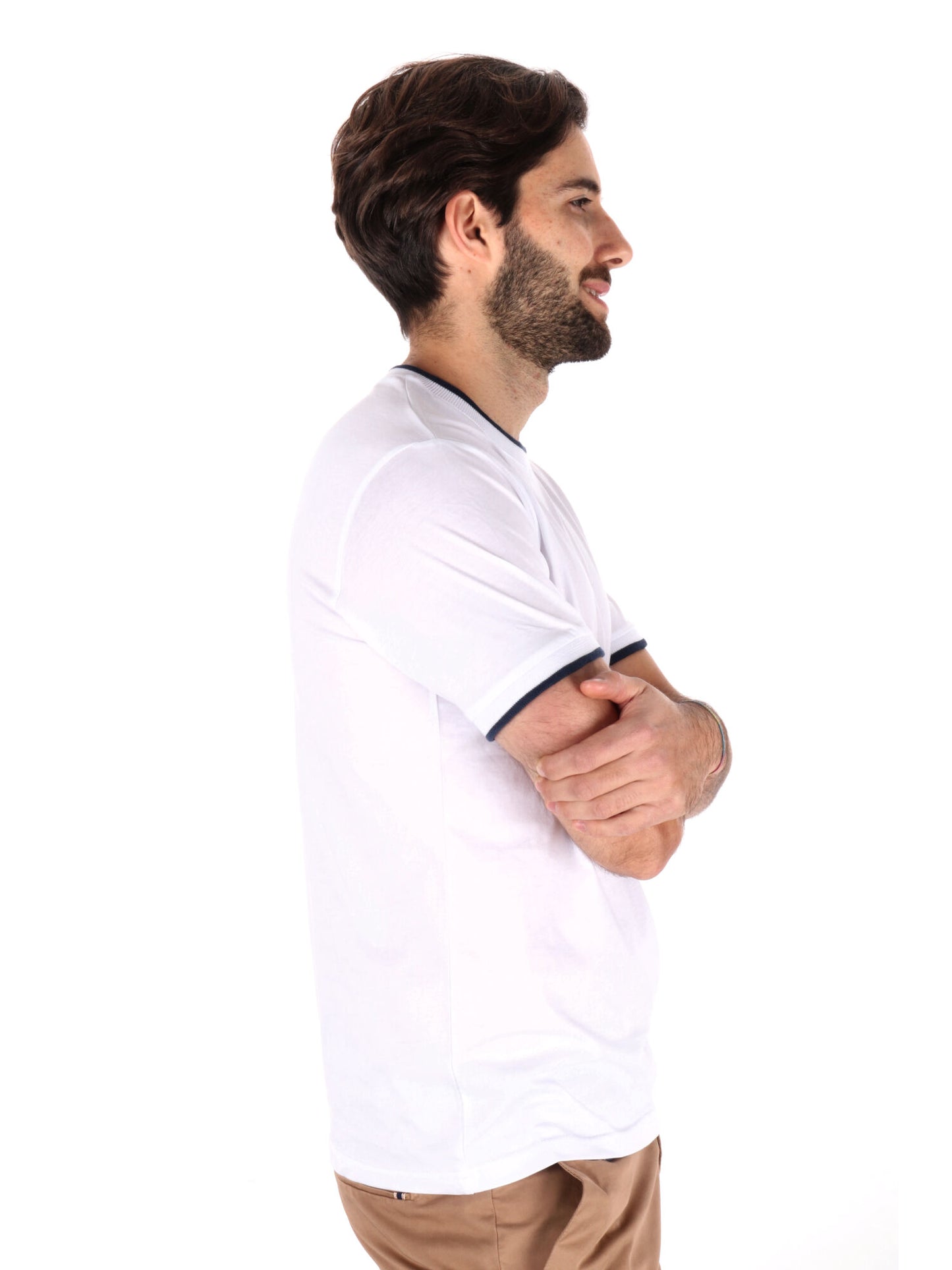 T-SHIRT PROFILI A CONTRASTO FB UOMO BIANCO-BLU