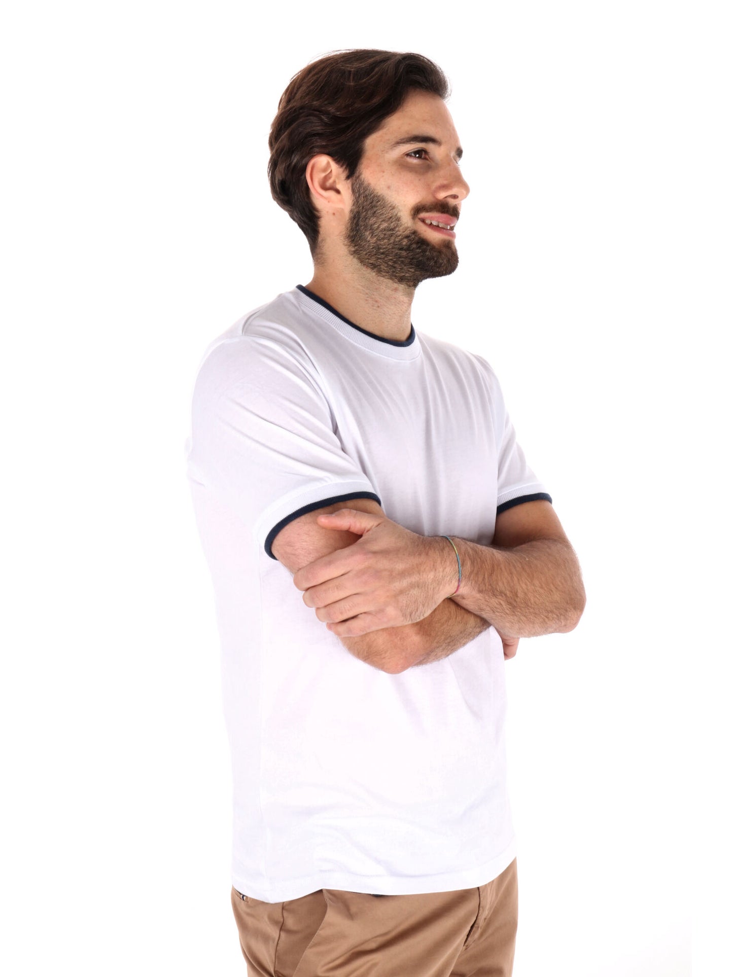 T-shirt da uomo Fb bianca con profili a contrasto blu