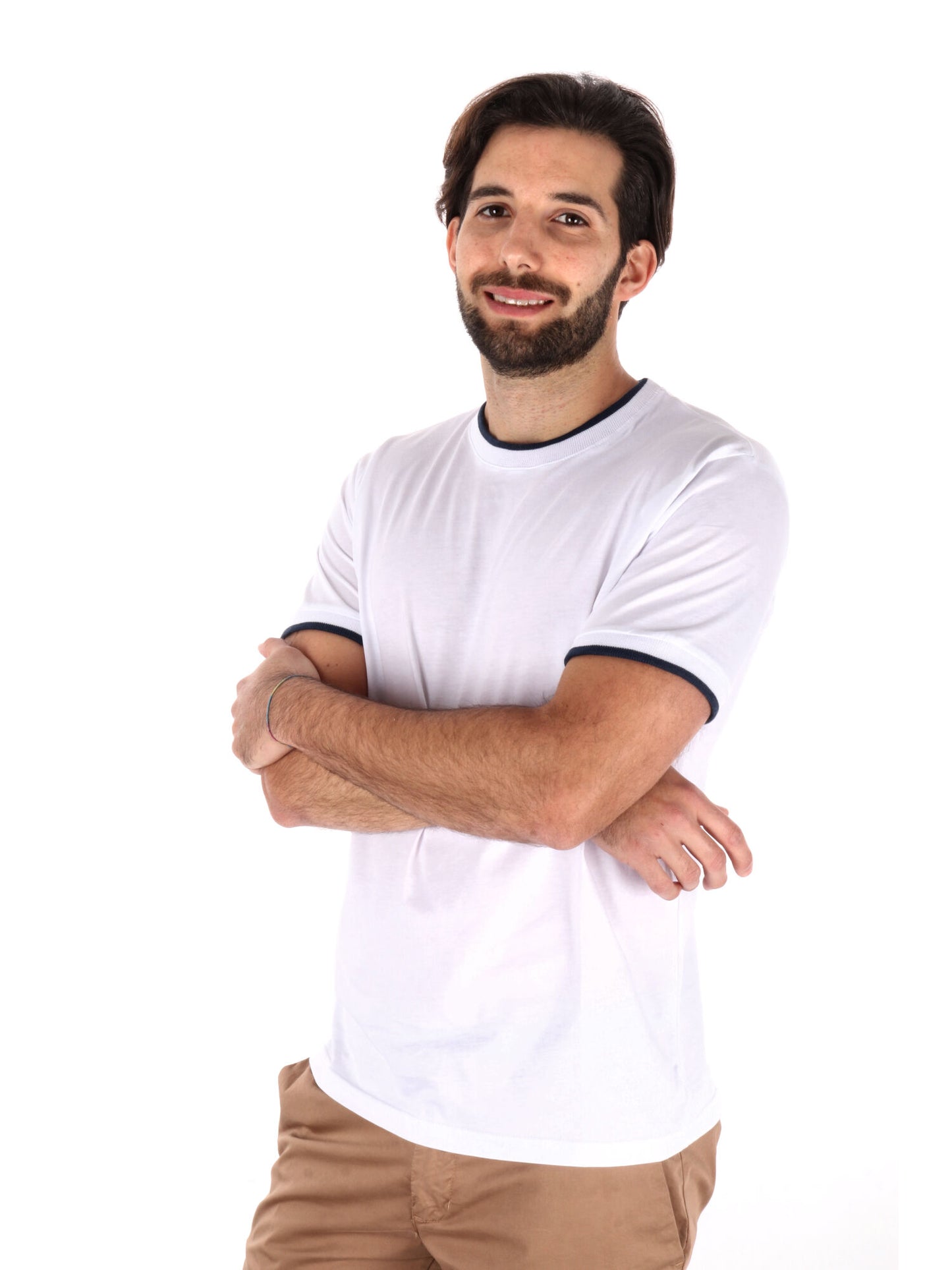 T-SHIRT PROFILI A CONTRASTO FB UOMO BIANCO-BLU