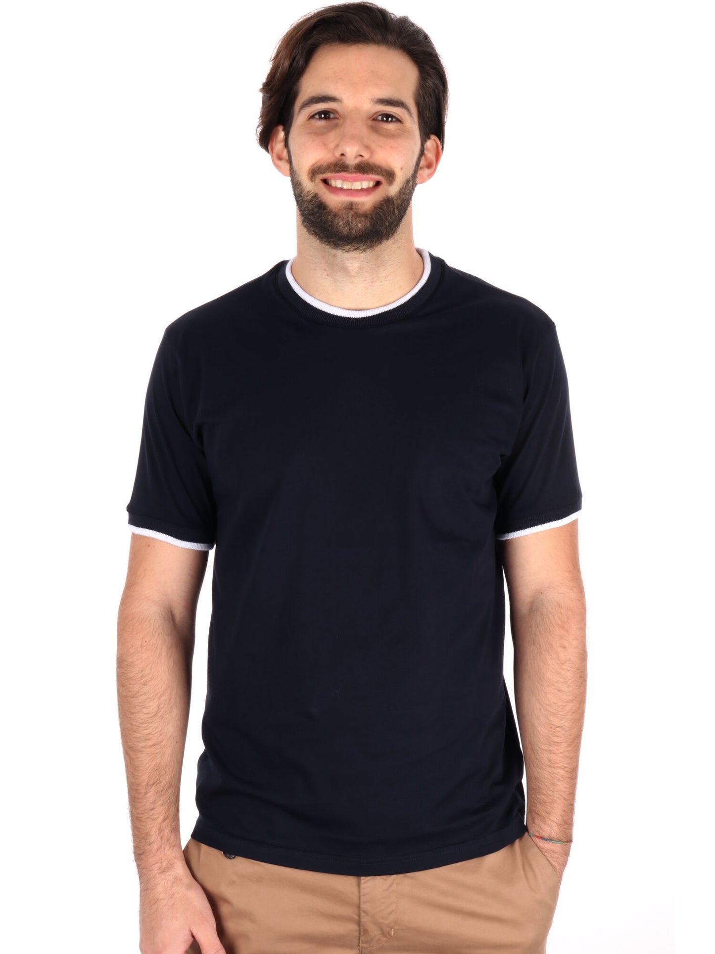 T-SHIRT PROFILI A CONTRASTO FB UOMO BLU-BIANCO