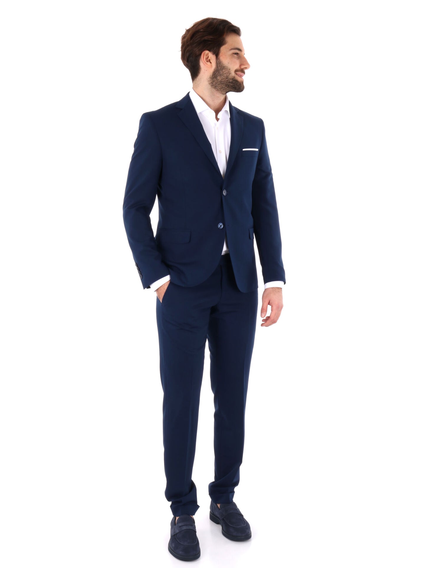 Abito monopetto FB da uomo blu con rever classico elegante