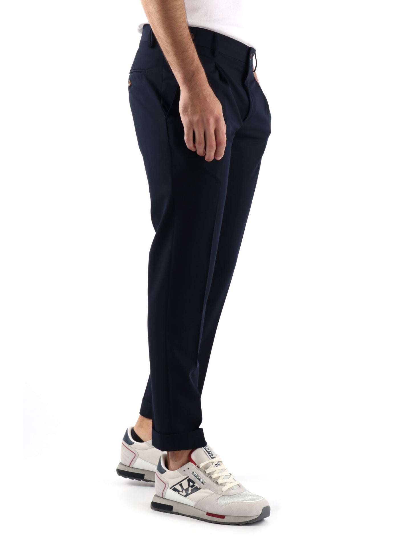 Pantaloni classici da uomo FB in tessuto sintetico blu