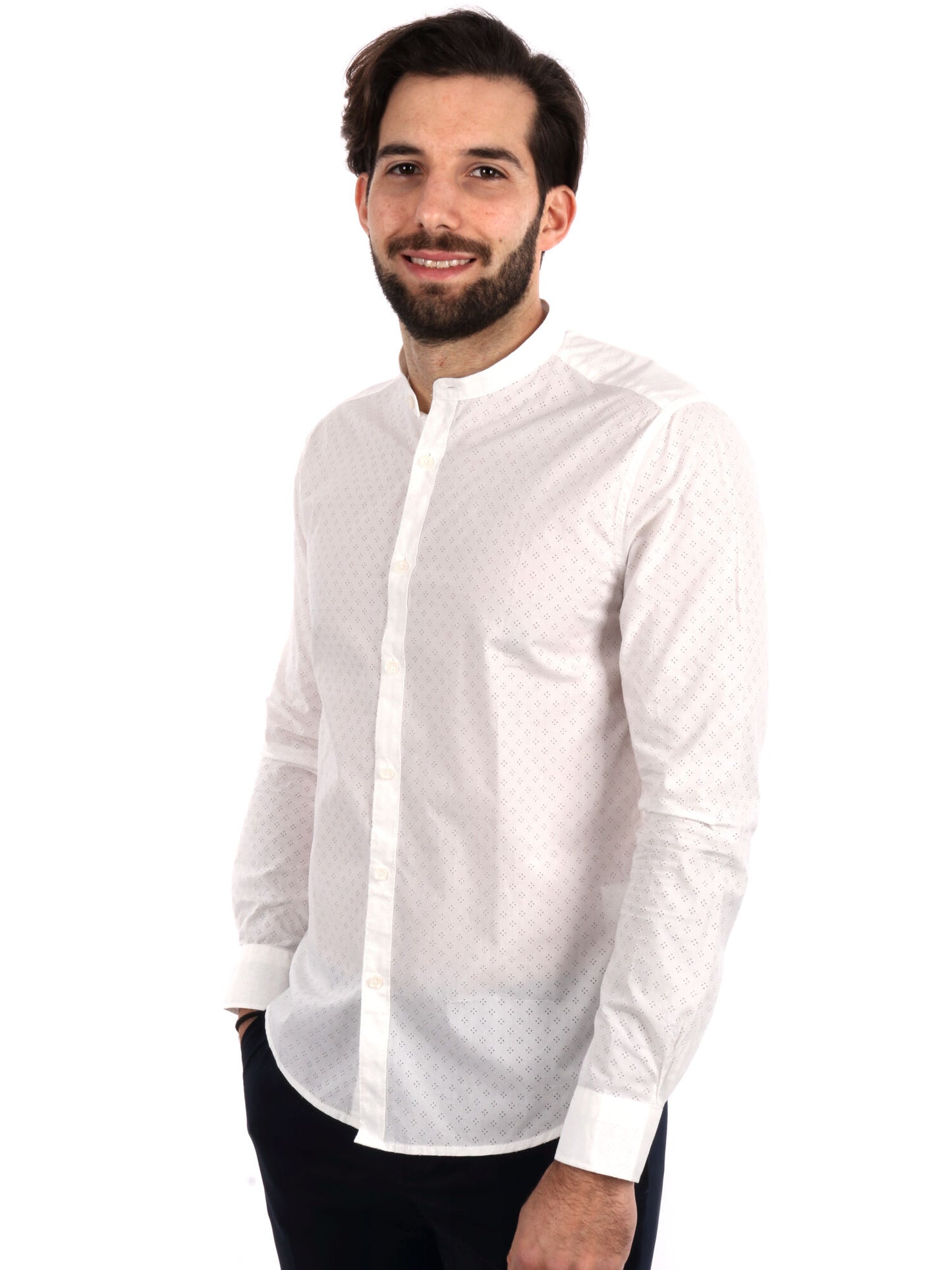 CAMICIA TRAFORATA COLLO COREANO GIANNI LUPO UOMO BIANCO