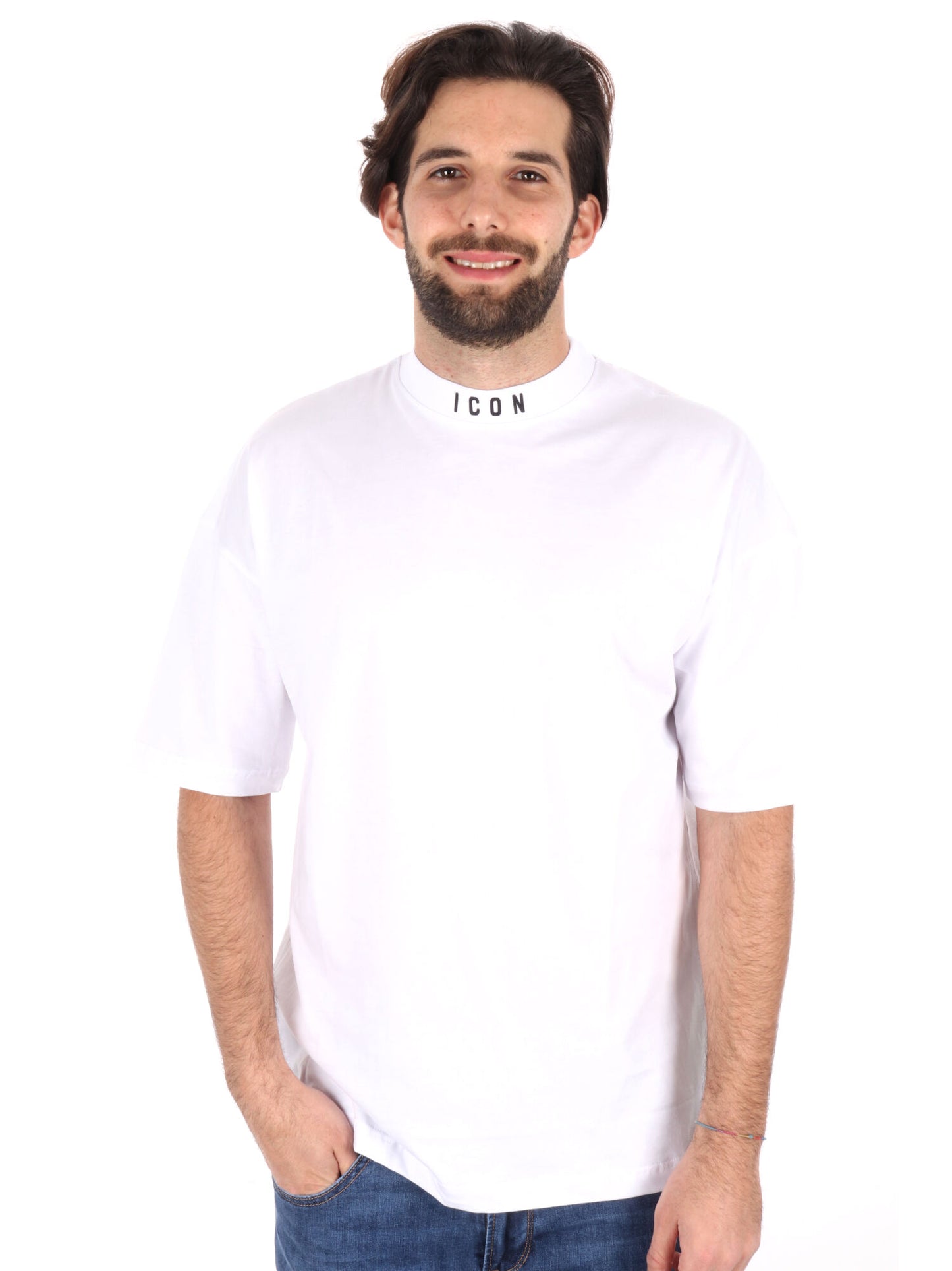 T-SHIRT LOGO SU GIROCOLLO ICON UOMO BIANCO