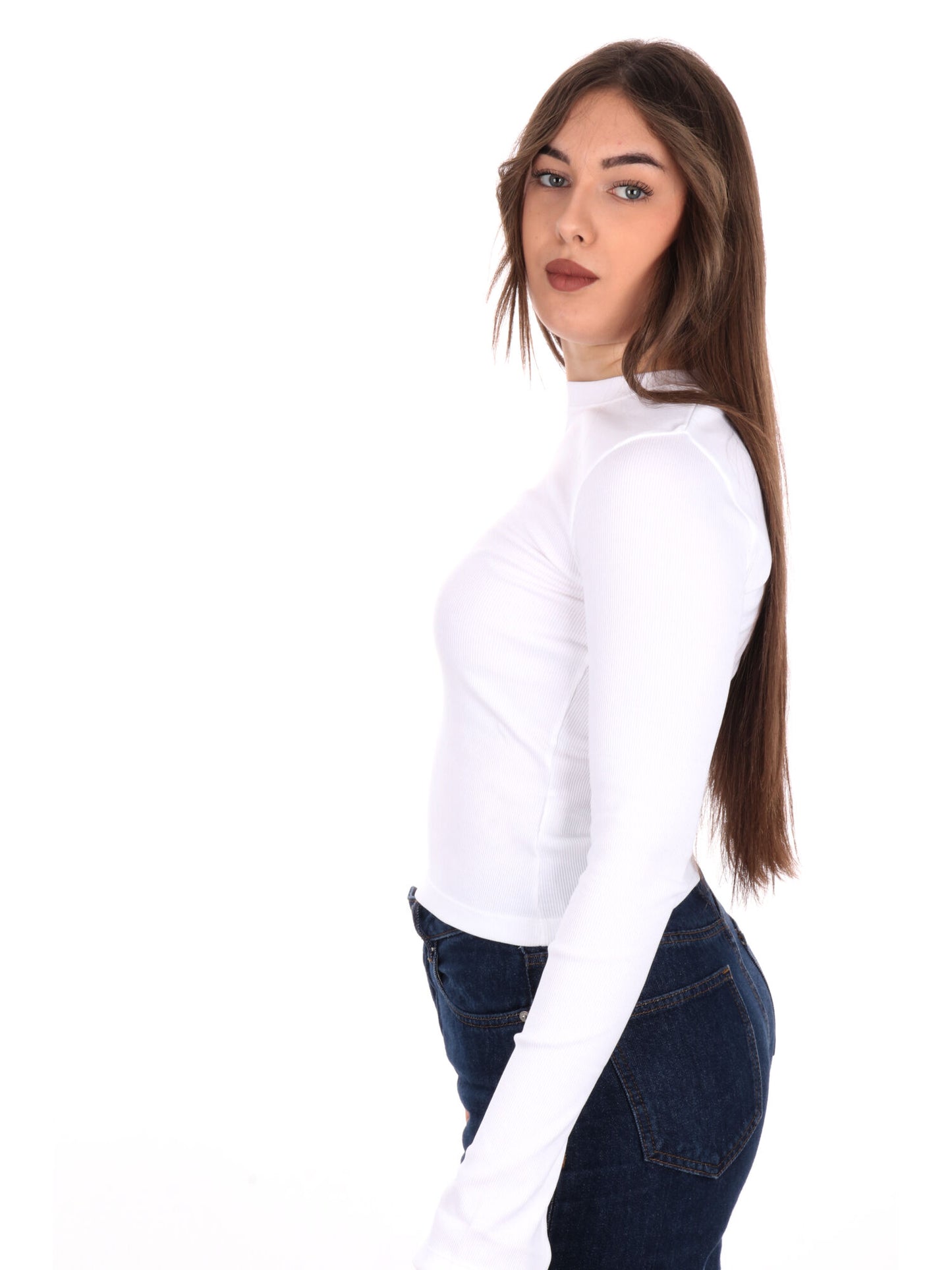 T-SHIRT A COSTINE WOVEN LABEL CALVIN KLEIN JEANS DONNA BIANCO