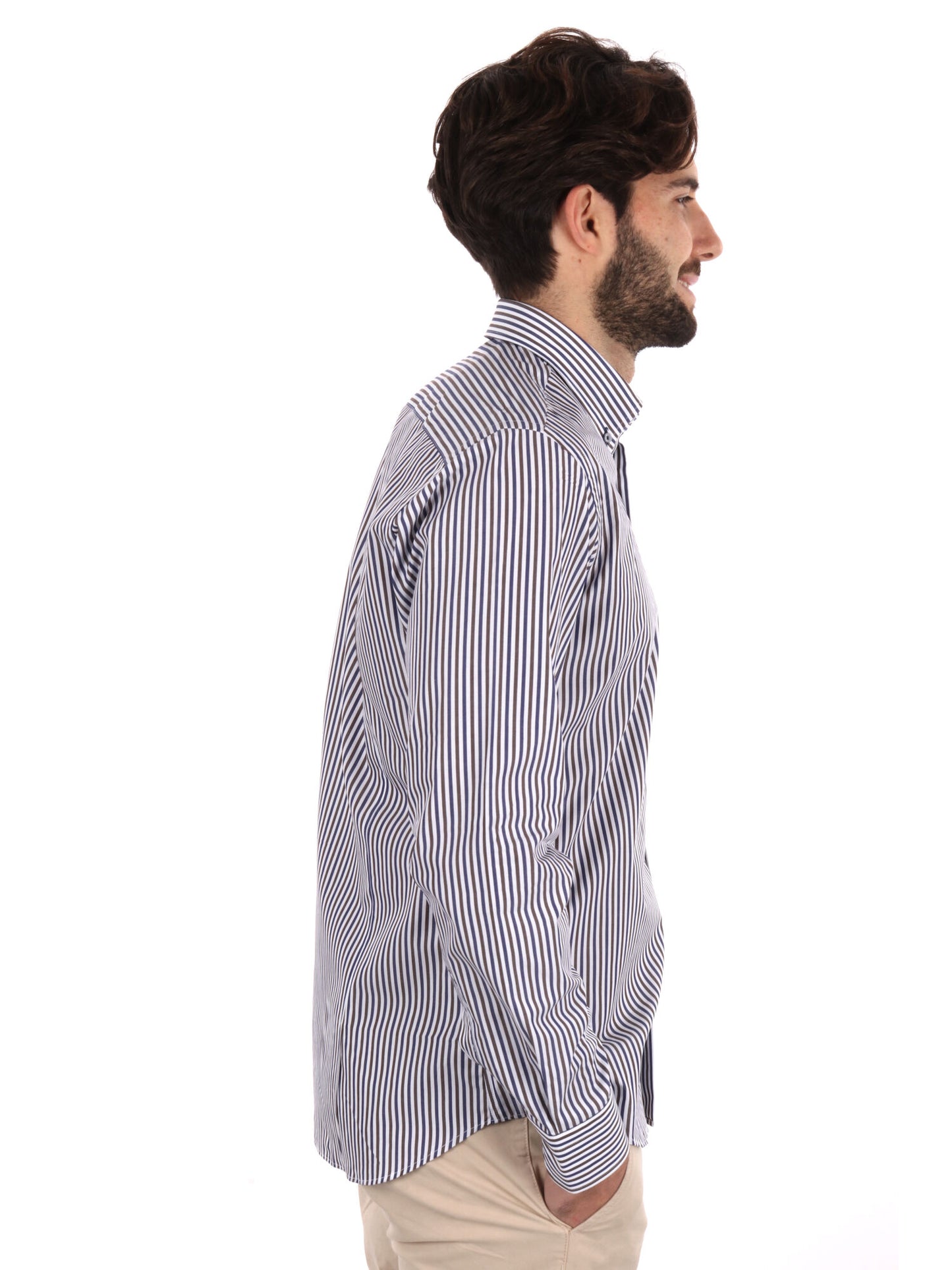 CAMICIA A RIGHE FB UOMO BLU-MARRONE