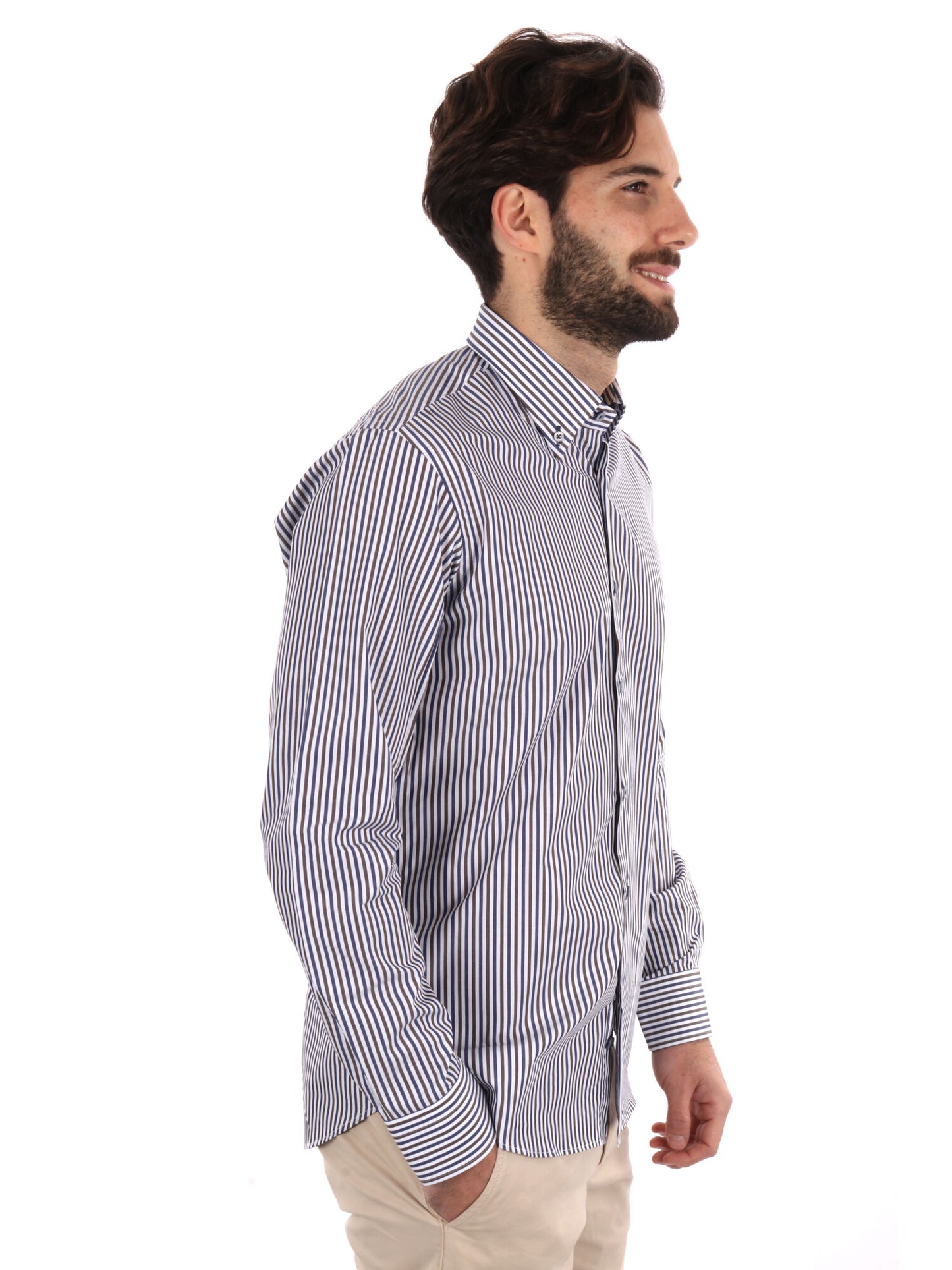 Camicia Krug 537BD da uomo a righe multicolore in cotone